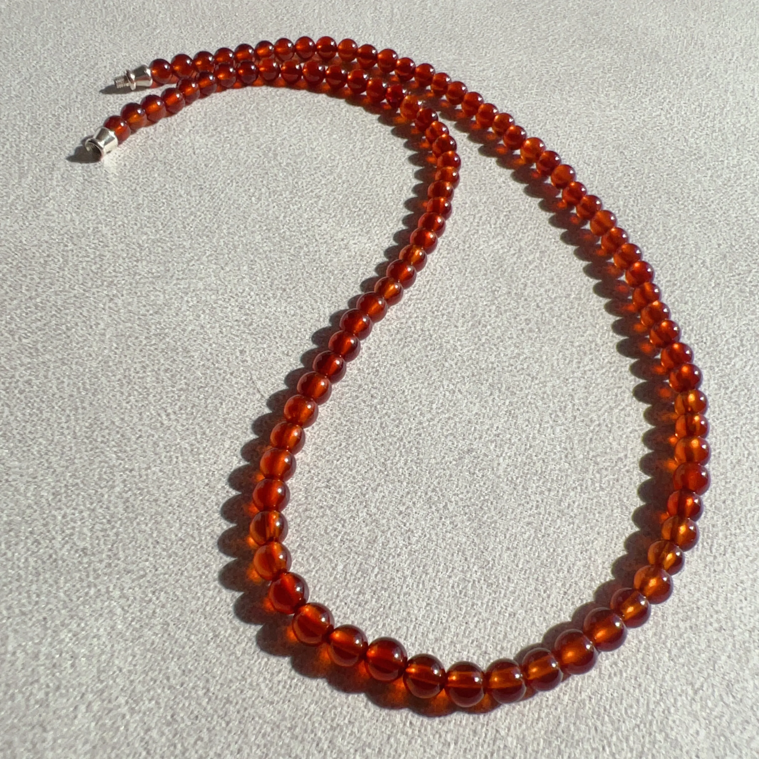 Handmade Natural Spessartine Garnet Beaded Necklace with 925 Sterling Silver Screw Lock