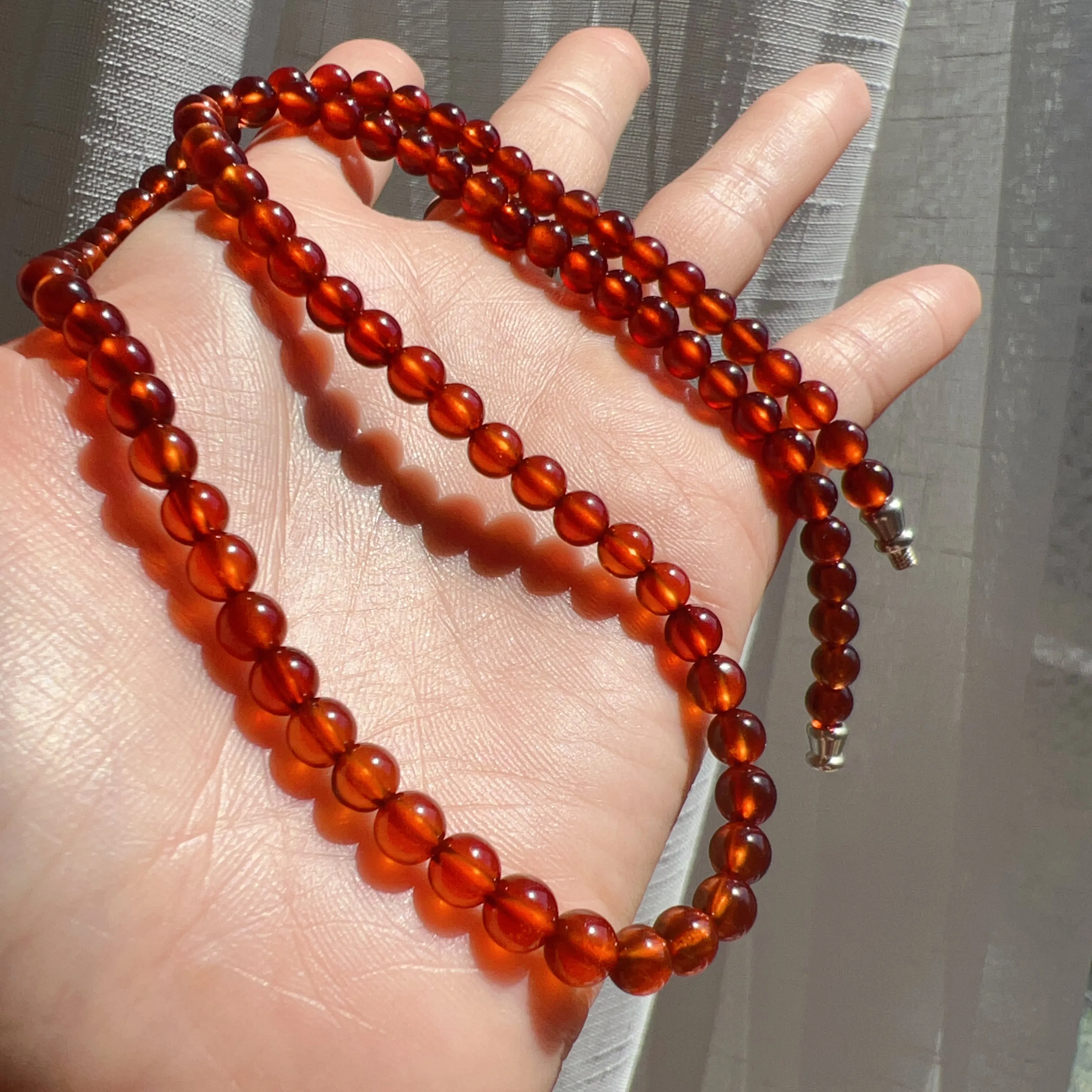 Handmade Natural Spessartine Garnet Beaded Necklace with 925 Sterling Silver Screw Lock