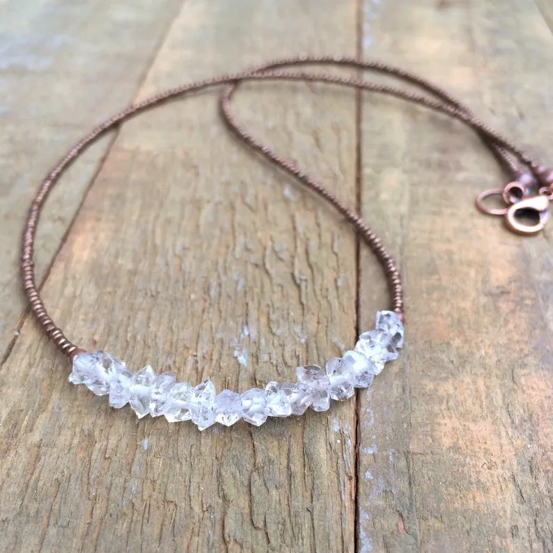 Herkimer Diamond Necklace, Ethical Diamond Necklace with Copper Accents