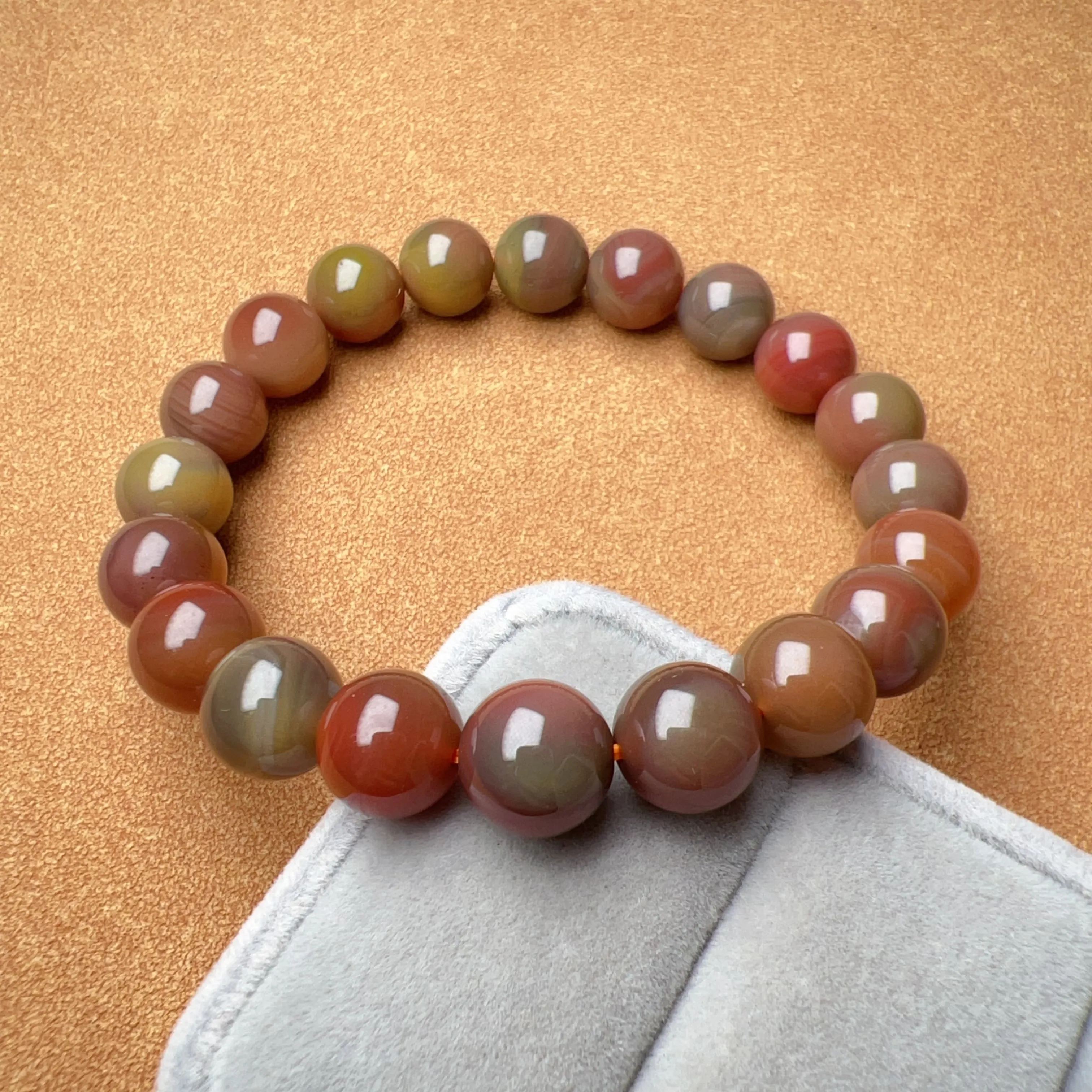 High-quality Natural Assorted Color Yanyuan Agate Bracelet with 10.4mm Beads | Stone of Strength