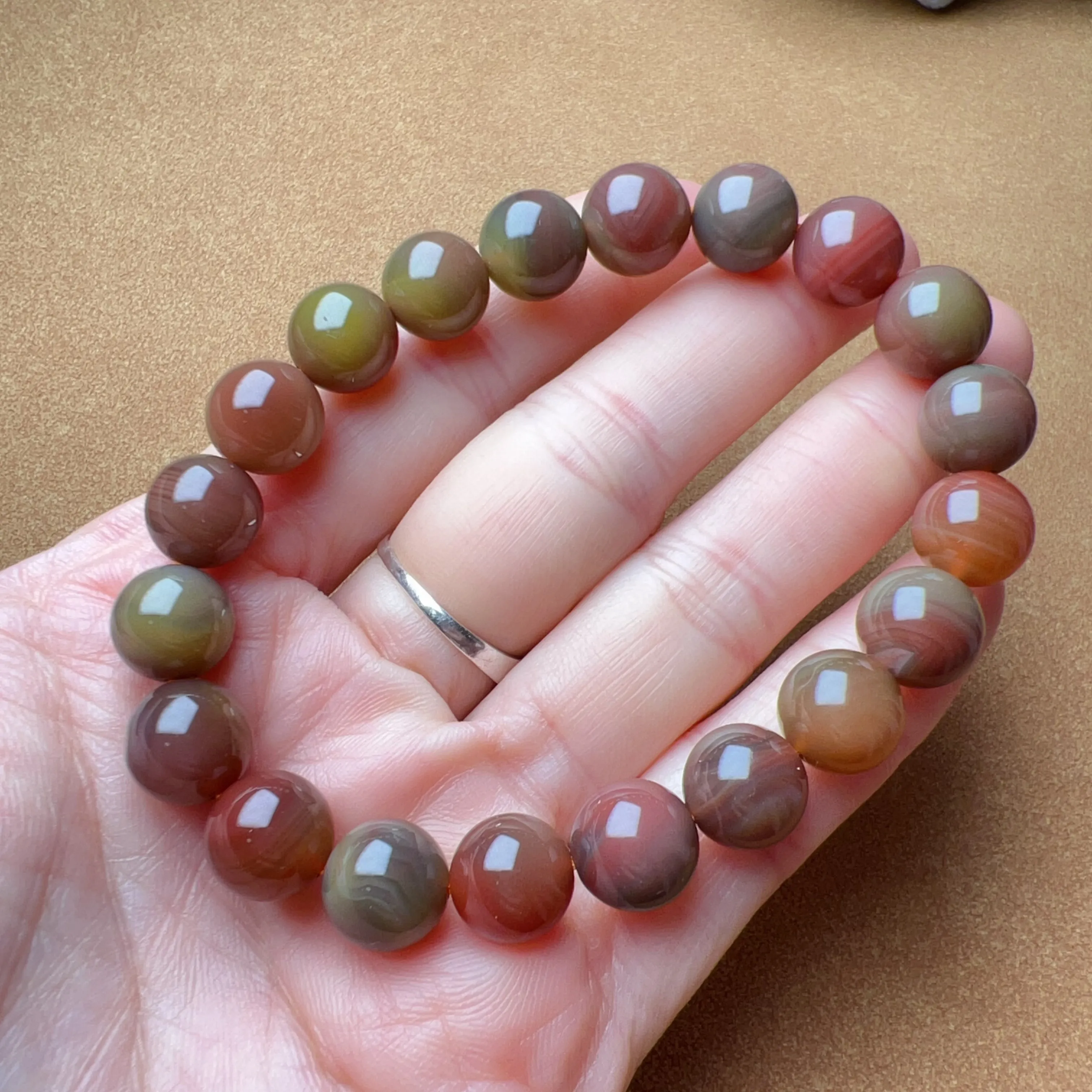 High-quality Natural Assorted Color Yanyuan Agate Bracelet with 10.4mm Beads | Stone of Strength