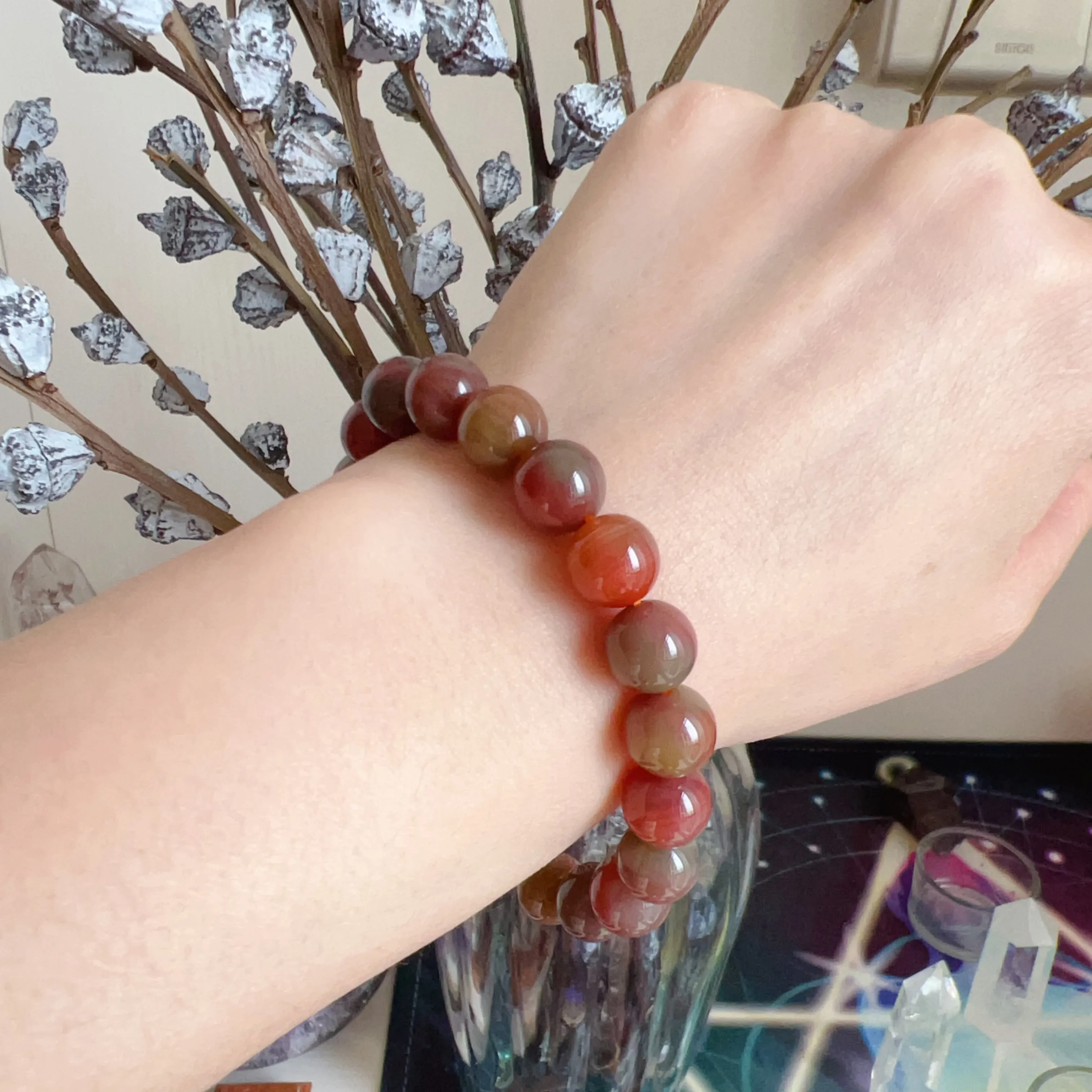 High-quality Natural Assorted Color Yanyuan Agate Bracelet with 10.4mm Beads | Stone of Strength