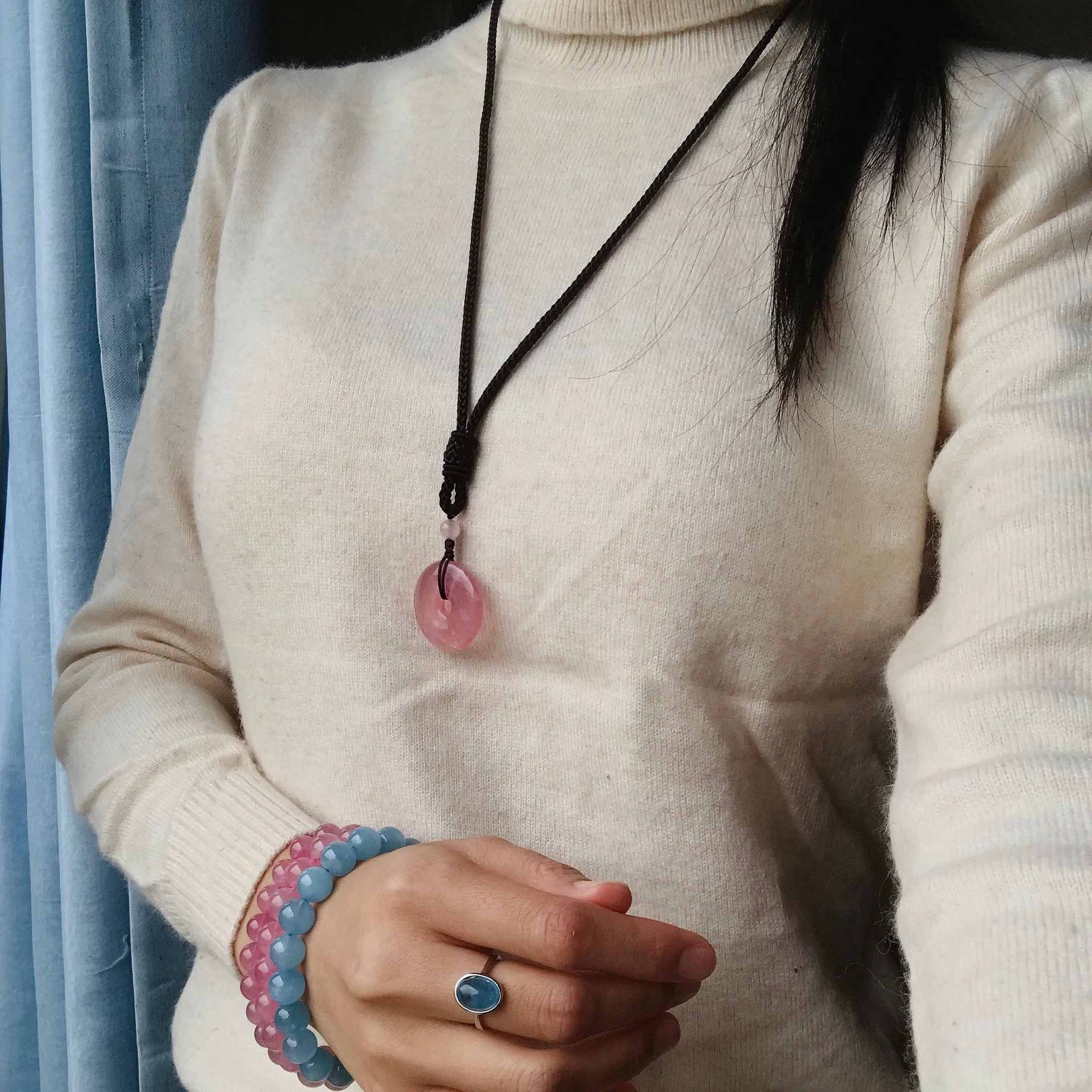 High Quality Rose Quartz Amulet Pendant Necklace| Handmade Healing Crystal Heart Chakra Jewelry