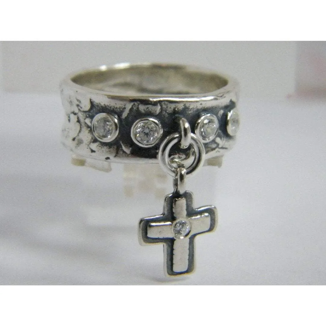 Hippie ring , Cross Jewelry, silver ring  for woman ,  engagement rings zirconia