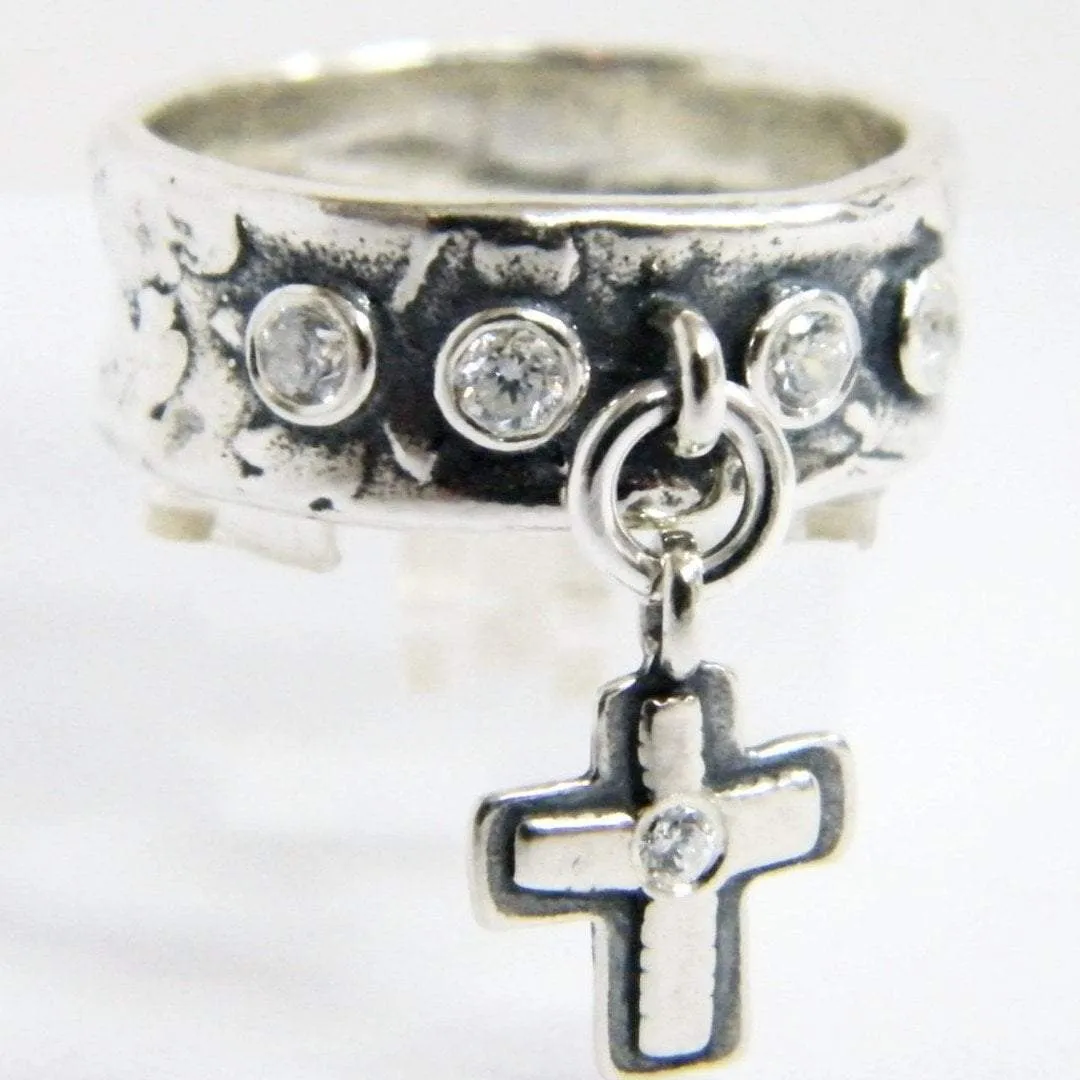 Hippie ring , Cross Jewelry, silver ring  for woman ,  engagement rings zirconia