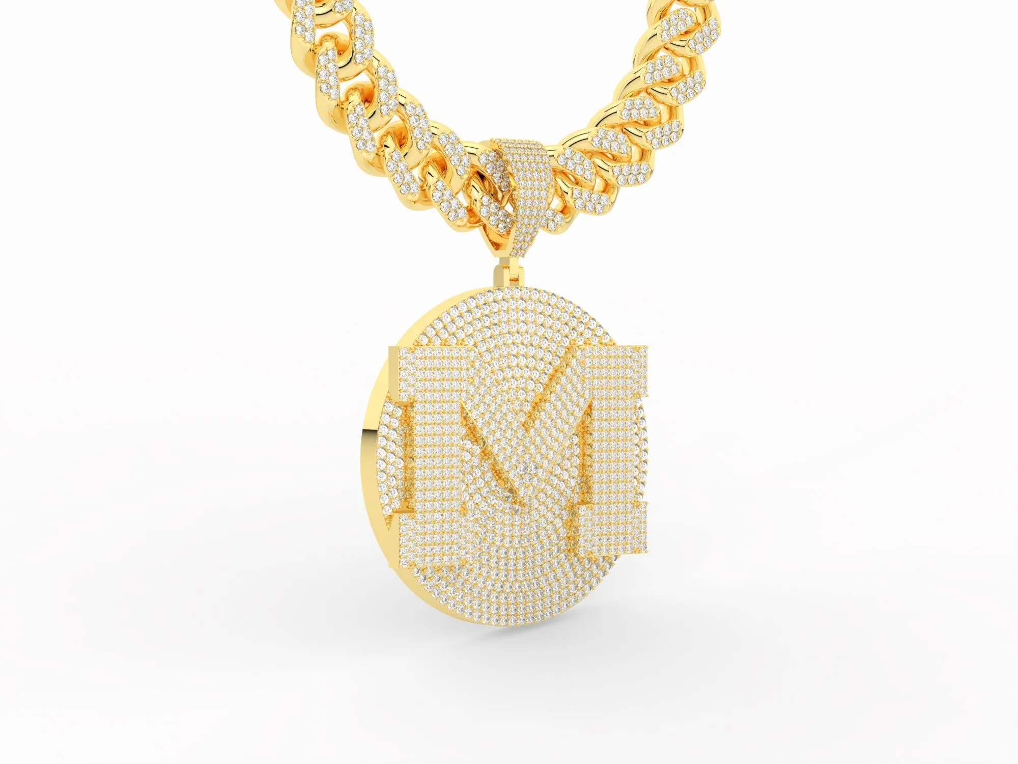 Iced Out Custom "M" Big Medallion Pendant P 3