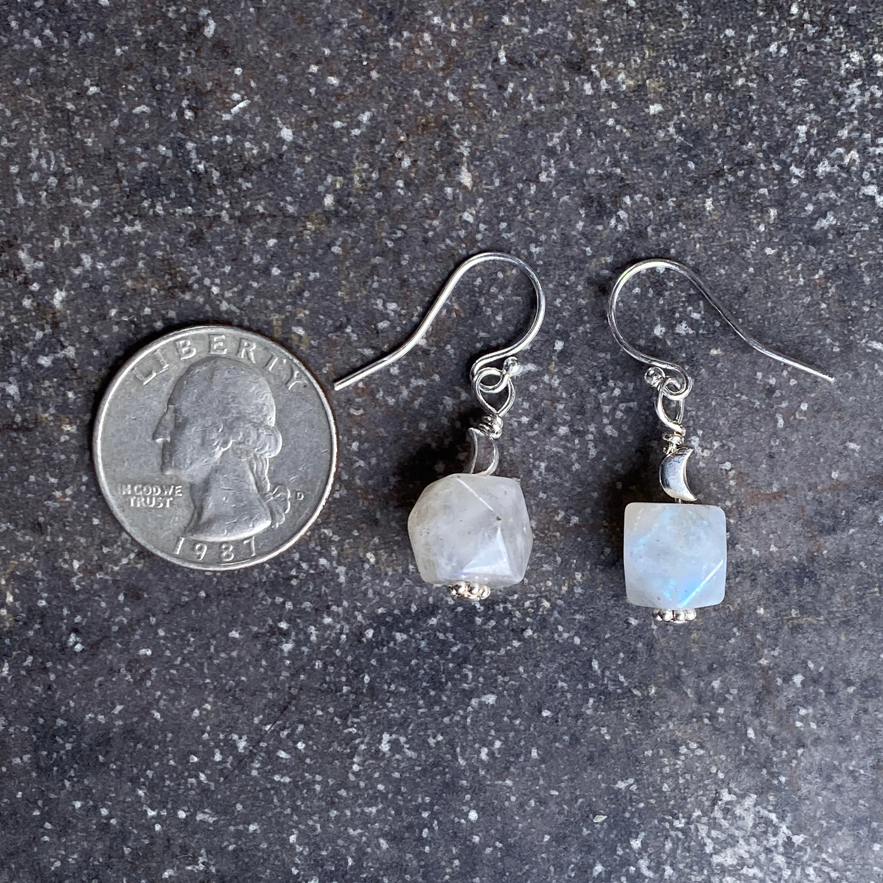 Labradorite gemstones with silver Moon Dangle earrings