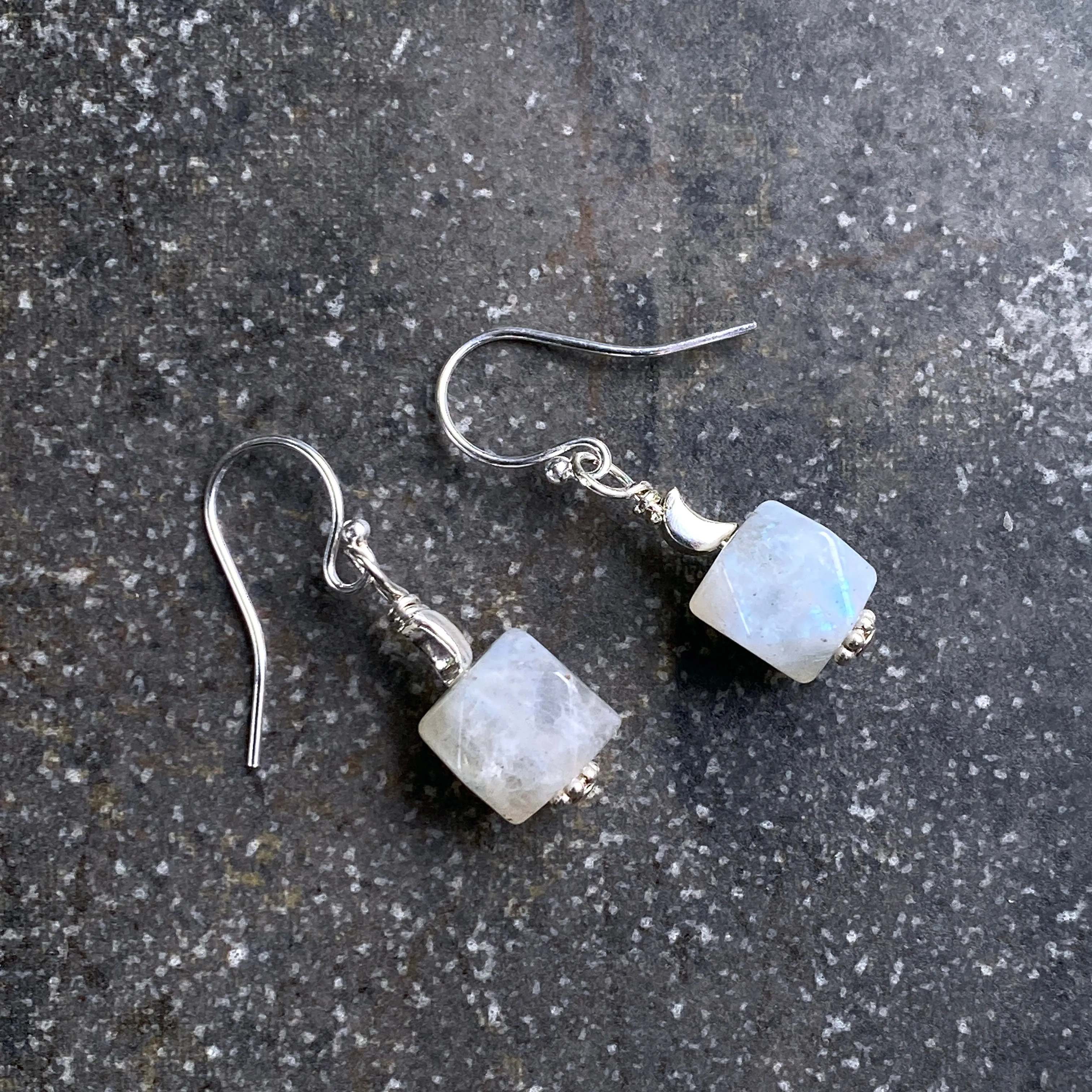 Labradorite gemstones with silver Moon Dangle earrings