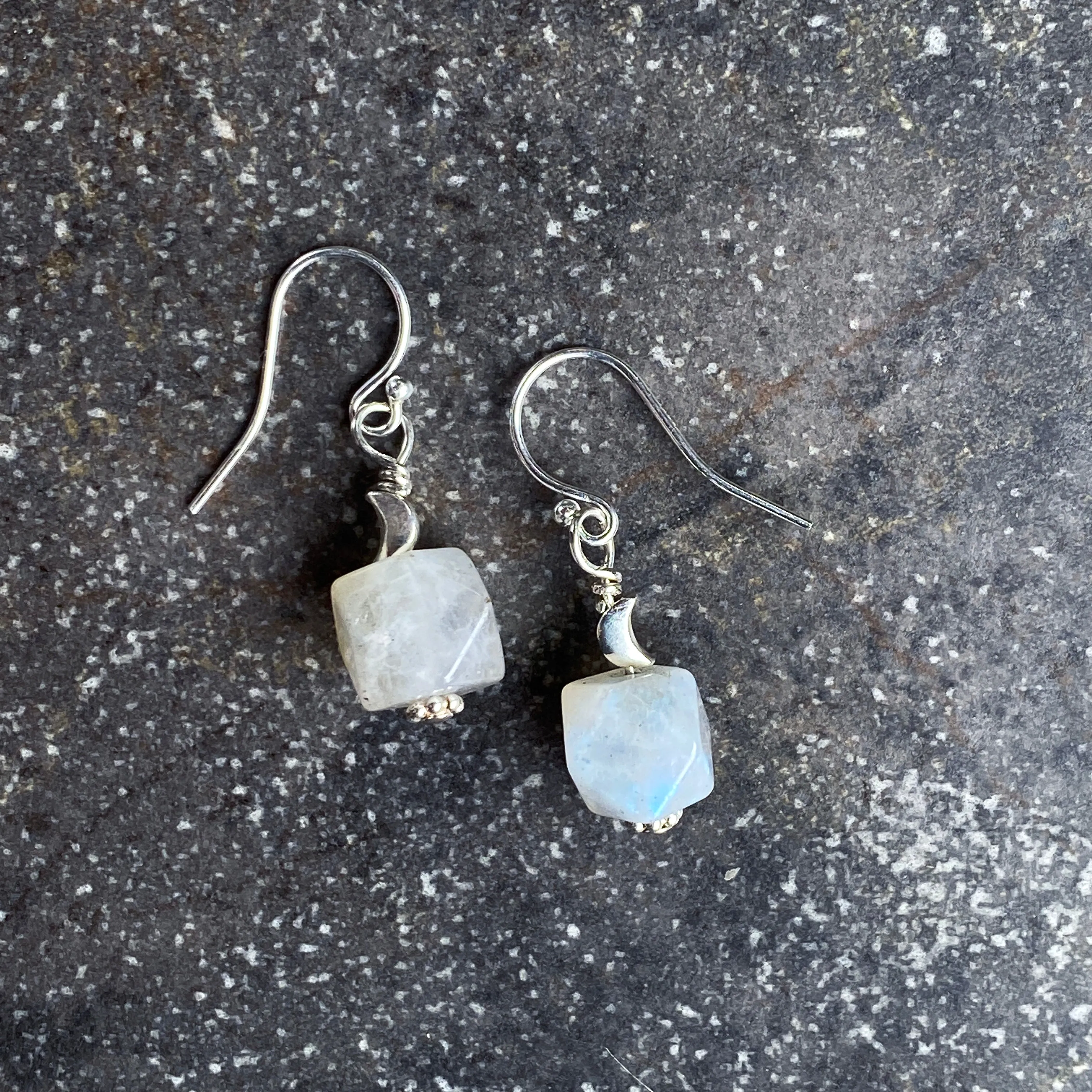 Labradorite gemstones with silver Moon Dangle earrings