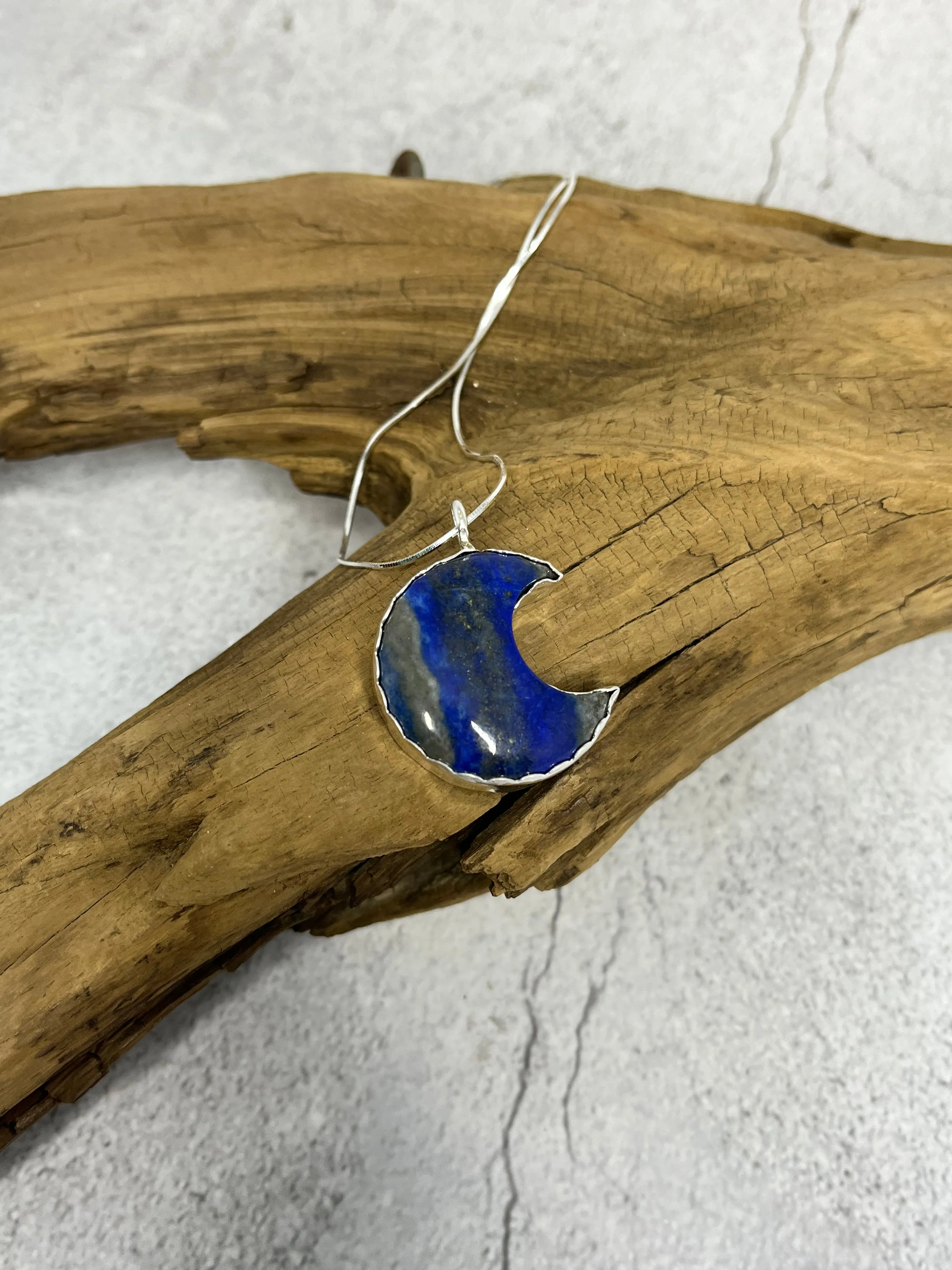 Lapis Lazuli Moon Necklace in Sterling Silver