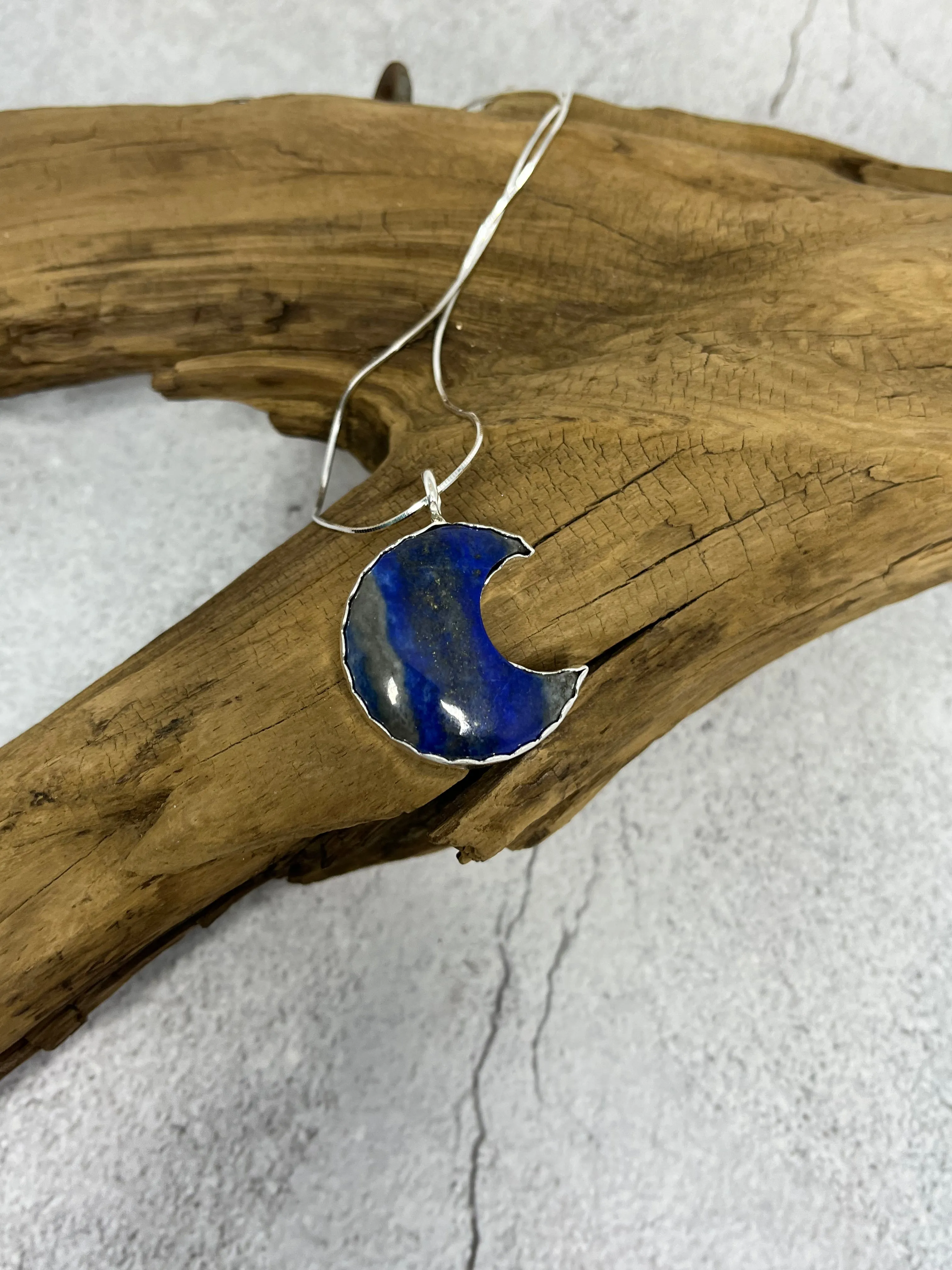 Lapis Lazuli Moon Necklace in Sterling Silver