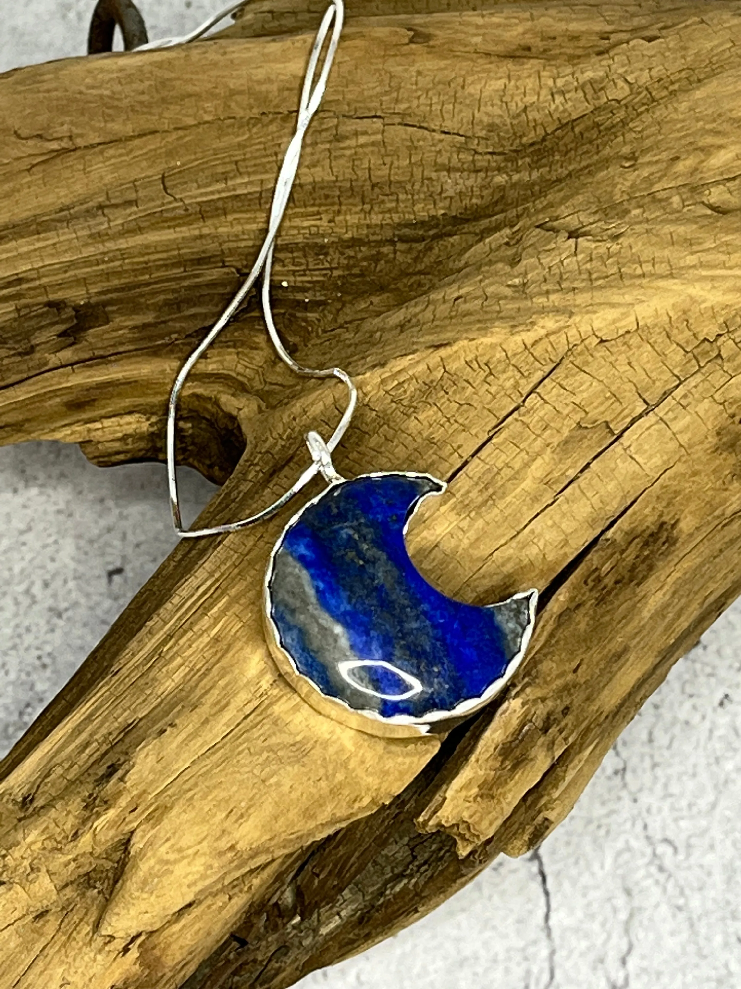 Lapis Lazuli Moon Necklace in Sterling Silver