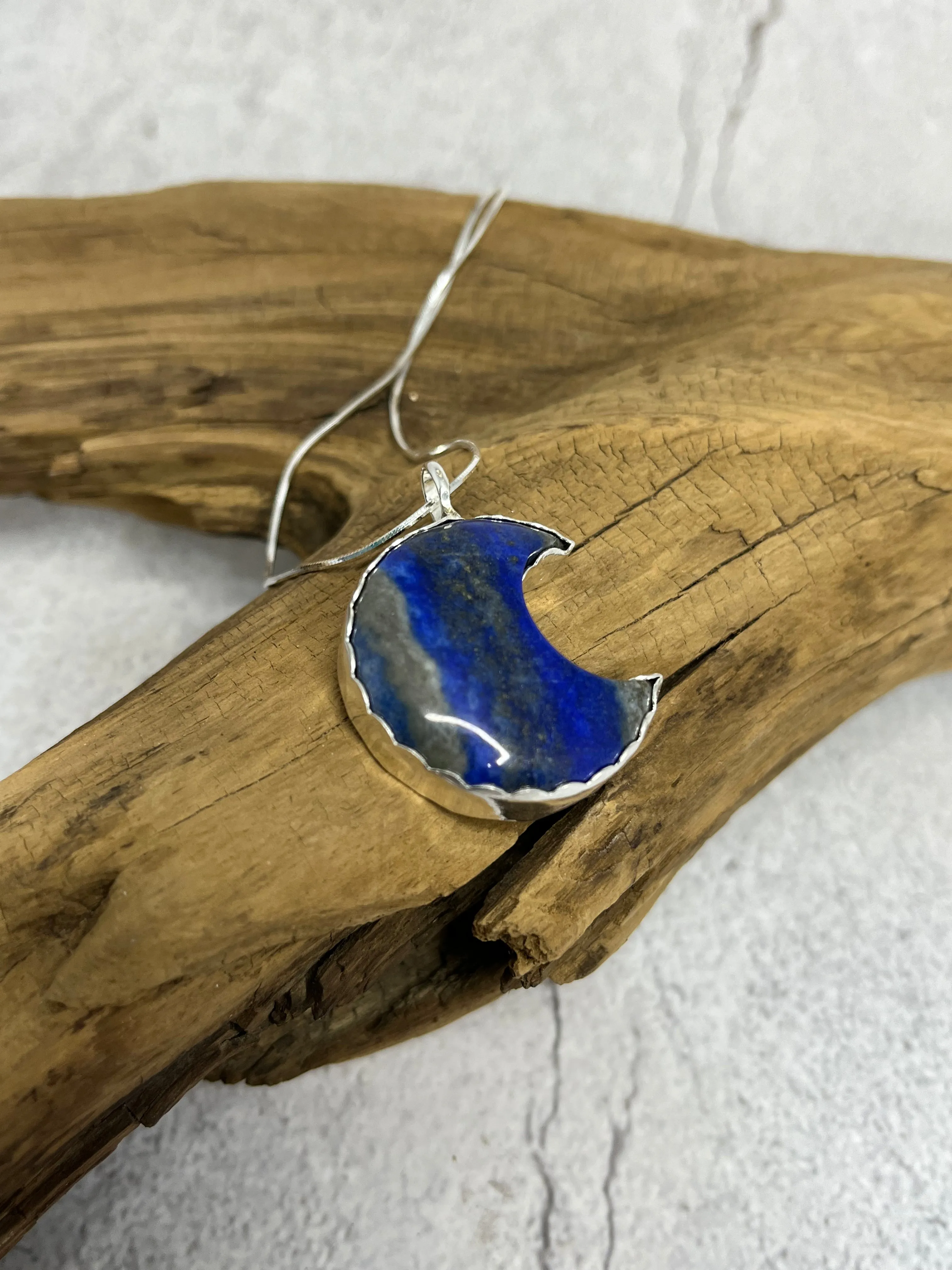 Lapis Lazuli Moon Necklace in Sterling Silver