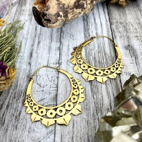 Large Brass Dots Decorated Hoop Earrings