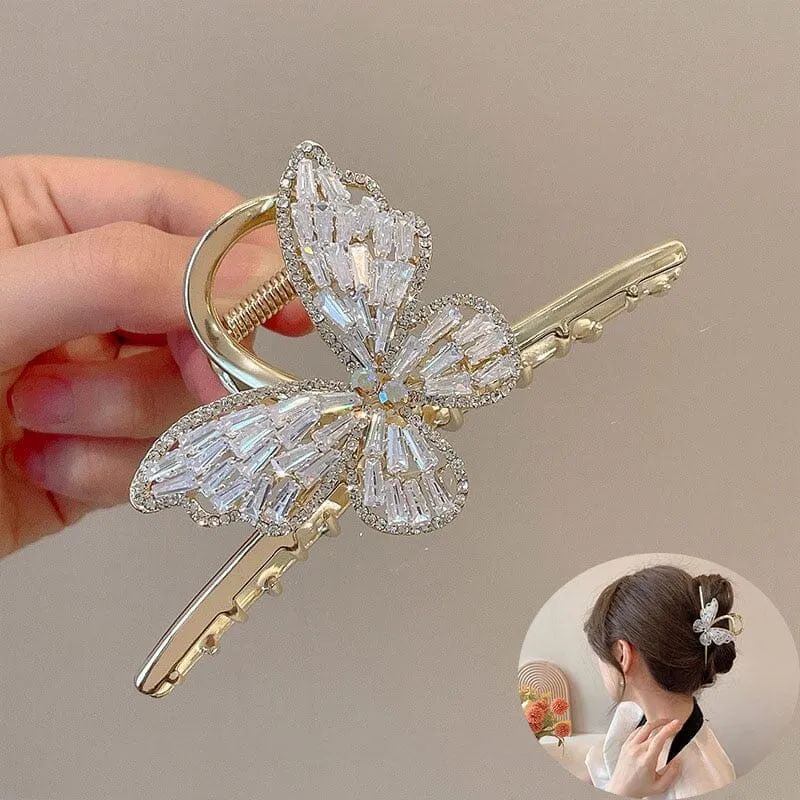 Large Shark Clip Metal Rhinestone Hairpin Butterfly Hair Claws