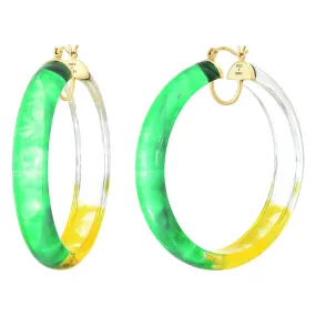 Large Tie Dye Lucite Hoops in Green & Yellow