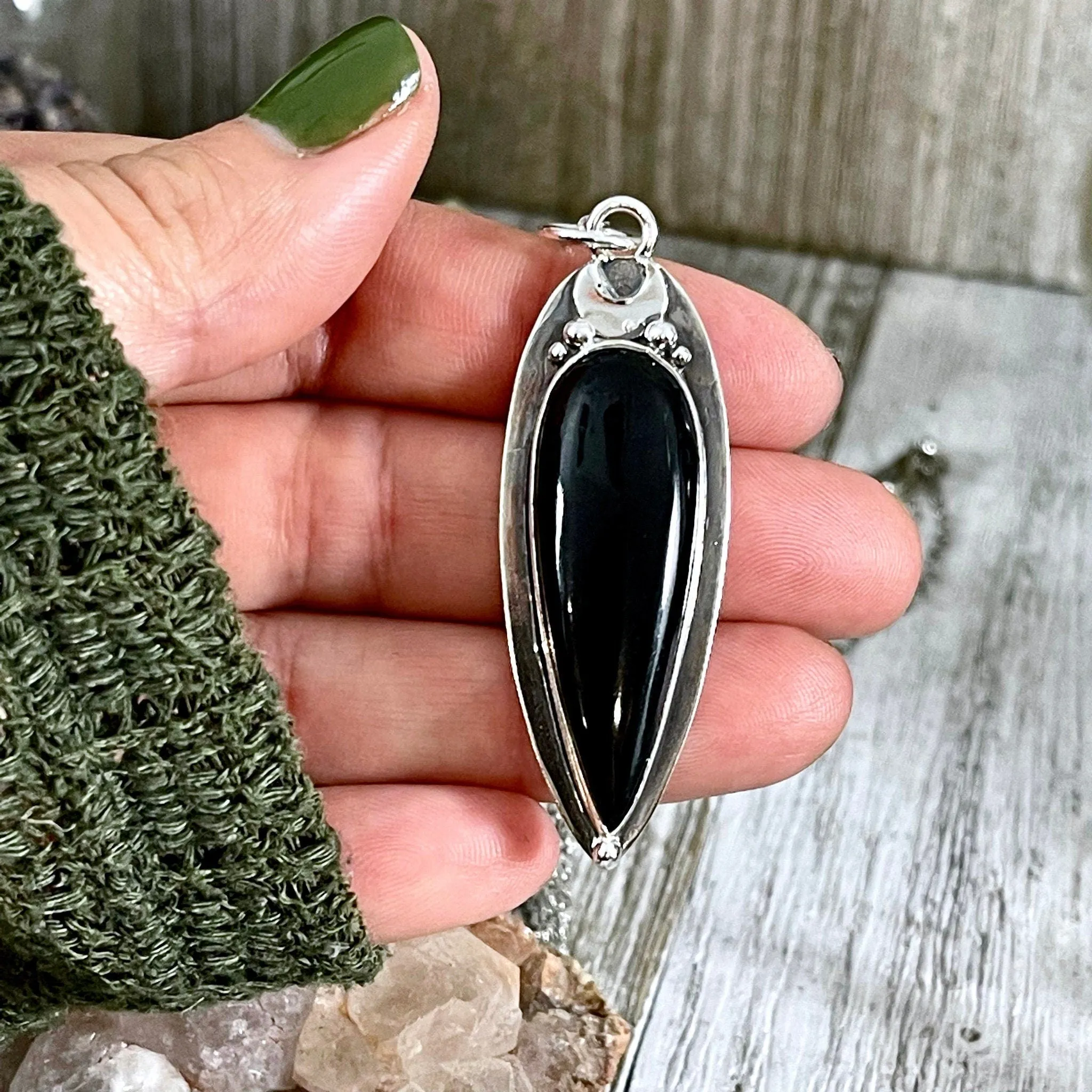 Magic Moon Crystal Necklace in Sterling Silver- Silver Sheen Obsidian, Black Onyx or Labradorite -Designed by FOXLARK Collection