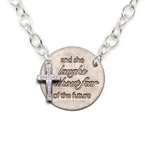 Mariamor She Laughs Without Fear Quarter, Diamond Cross Statement Necklace, Sterling Silver