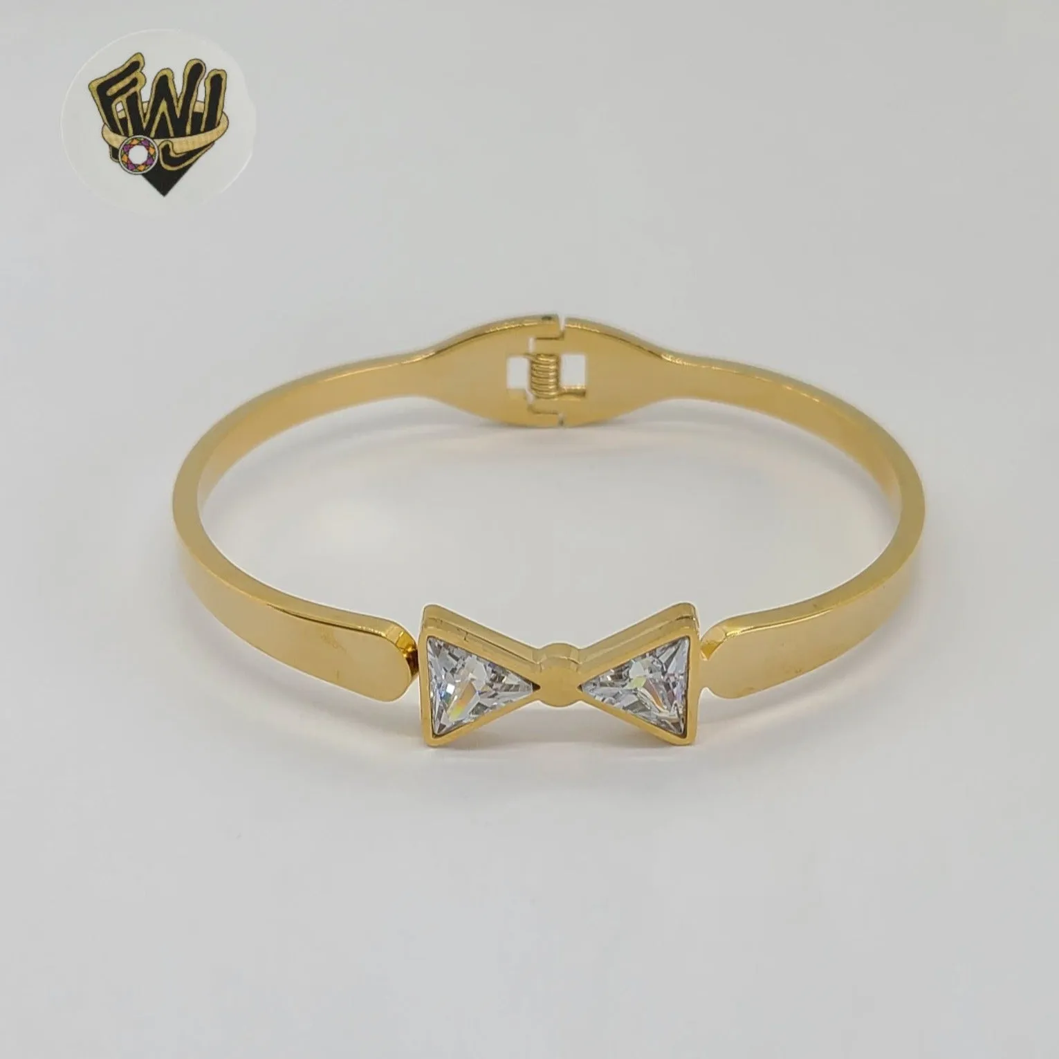 (MBRA-21-V) Stainless Steel - Zircon Bow Open Bangle.