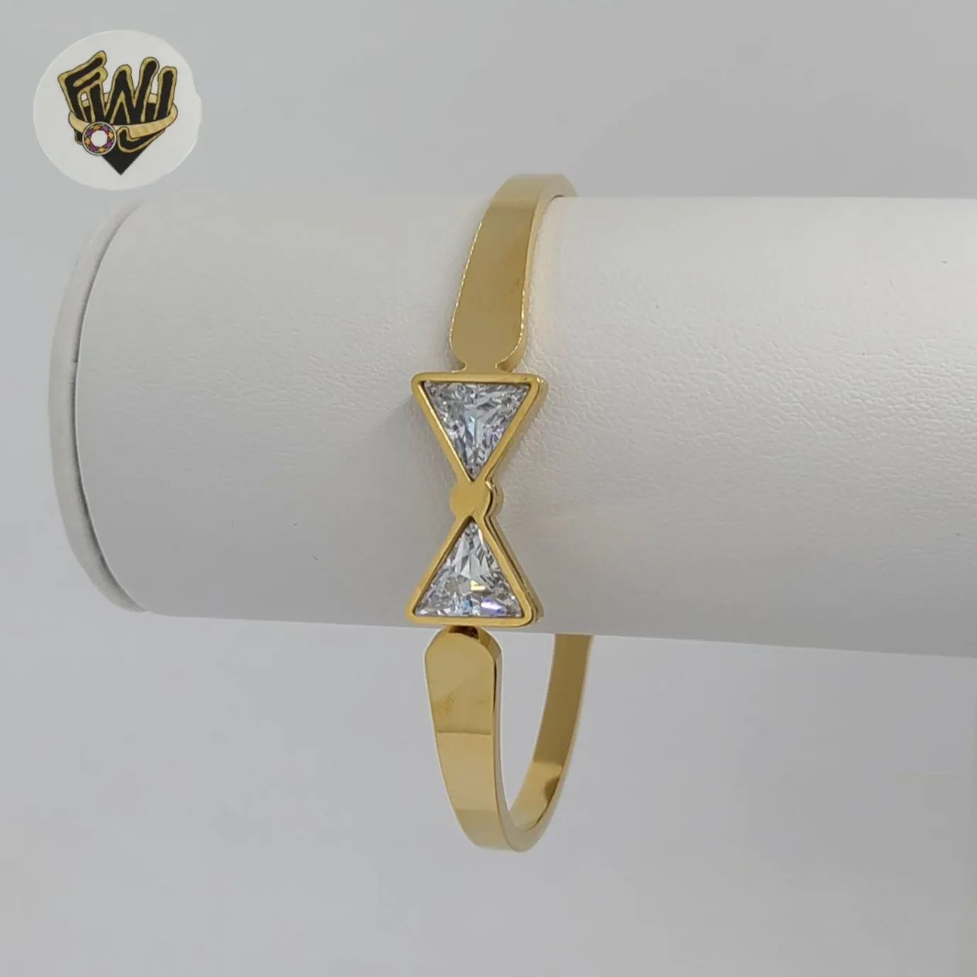 (MBRA-21-V) Stainless Steel - Zircon Bow Open Bangle.