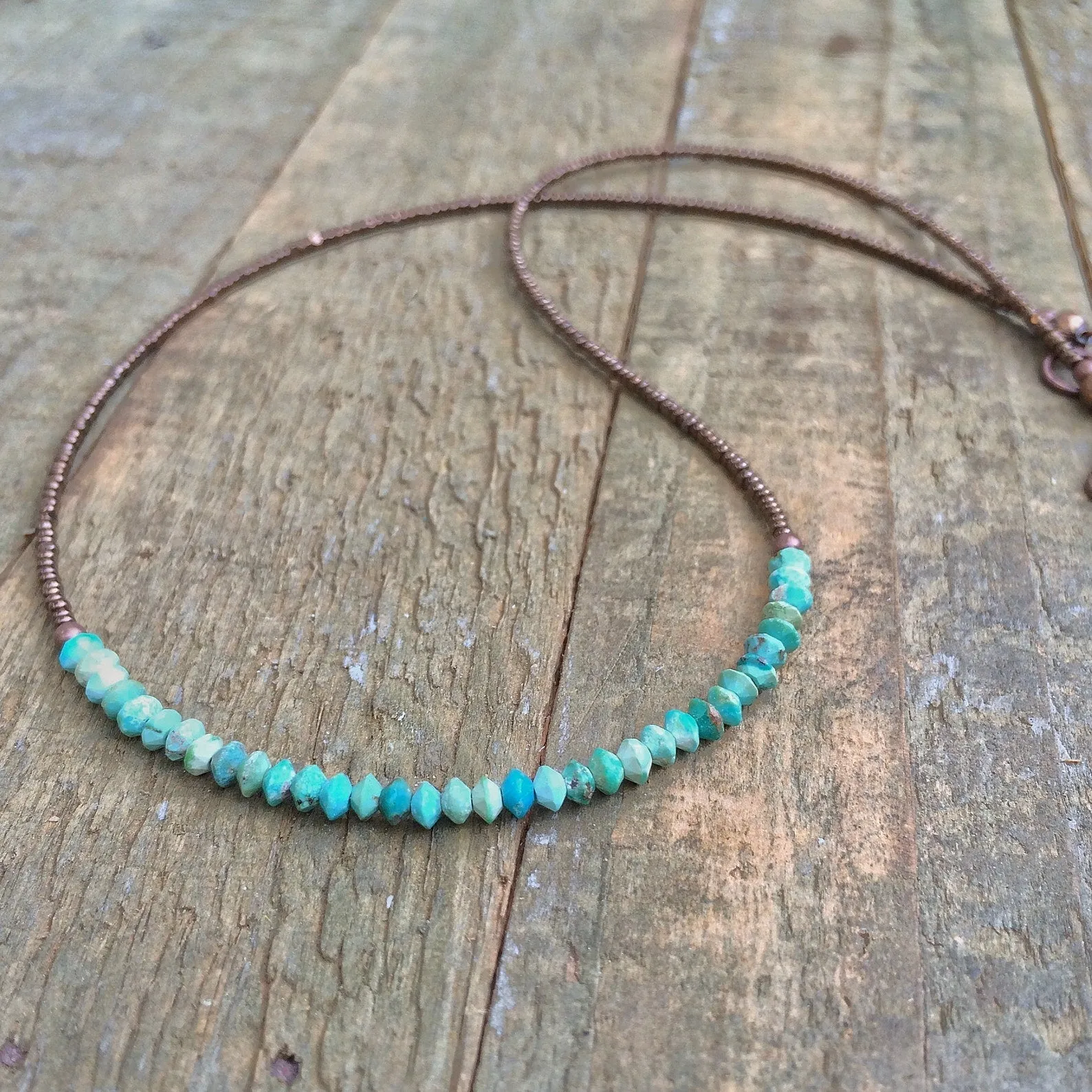 Minimalist Arizona Turquoise Bead Necklace with Copper Accents