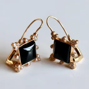 Monte Carlo 14k Gold, Onyx and Diamond Earrings