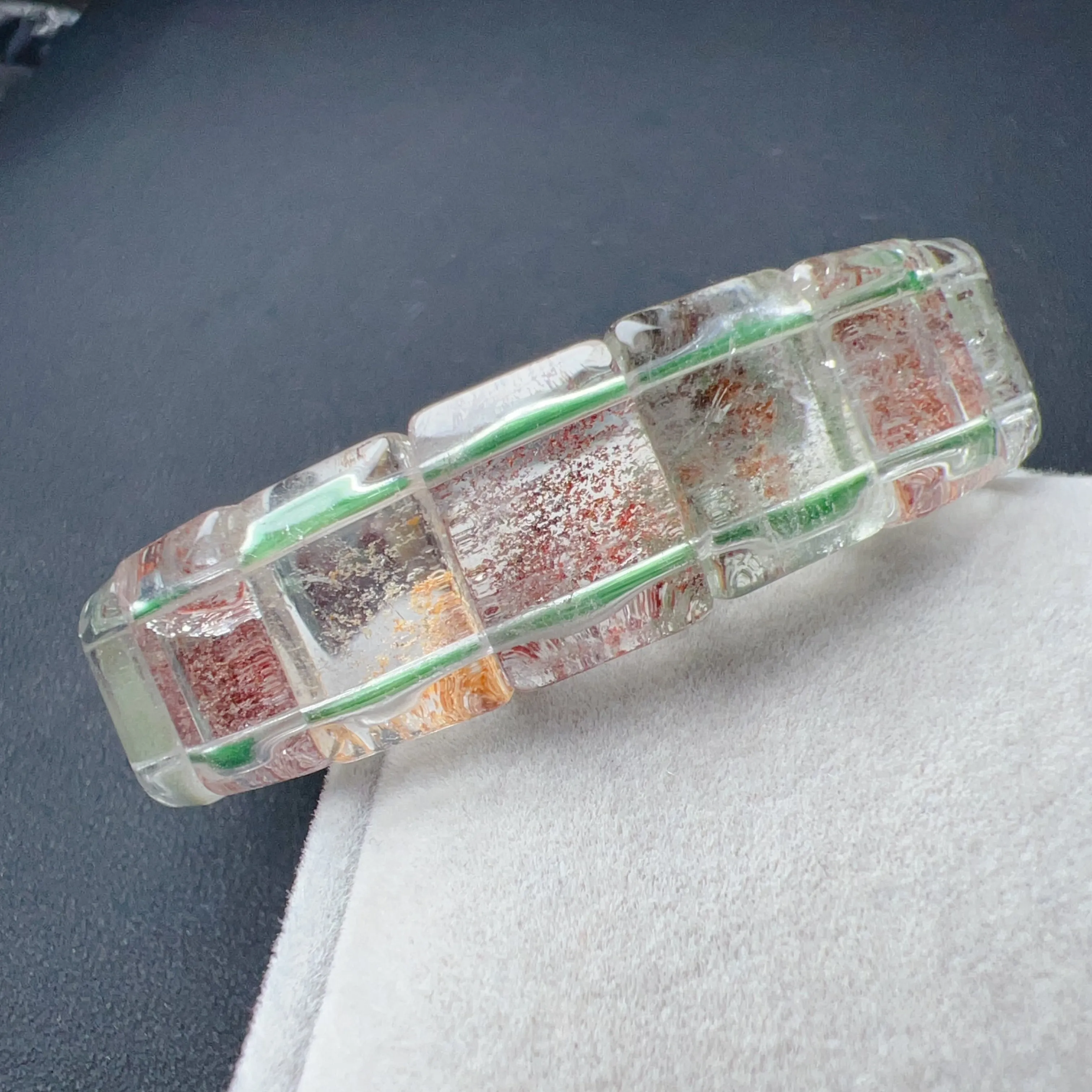 Natural Assorted Color Phantom Quartz Bangle Bracelet | Handmade Elastic Healing Crystal Jewelry