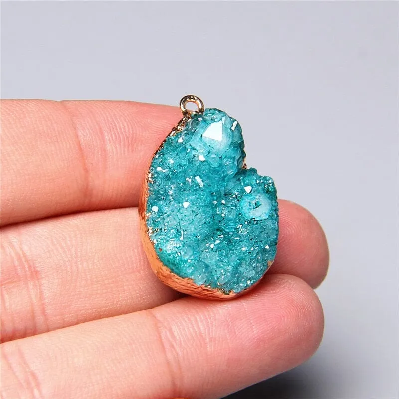 Natural Healing Crystal Blue Aquamarine Quartz Druzy Slice Pendant