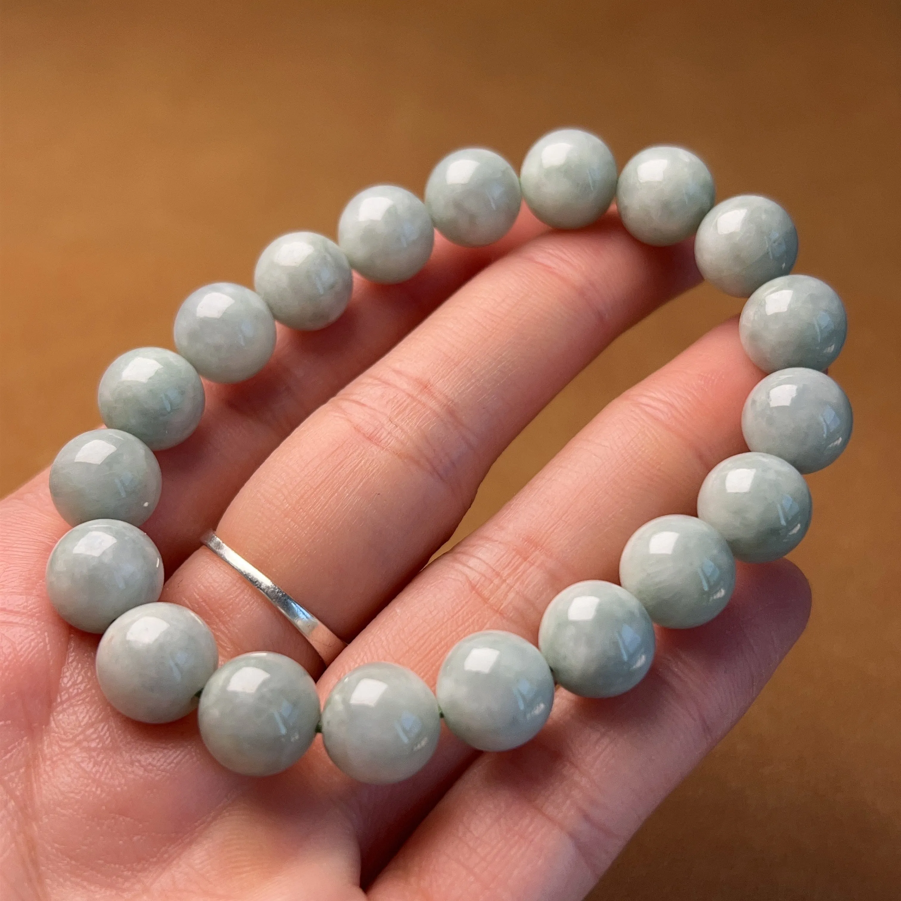 Natural Jadeite Healing Stone Elastic Bracelet | 10.3mm Jade Beads Jewelry Handmade by Karen | 4th Heart Chakra Lower Blood Pressure