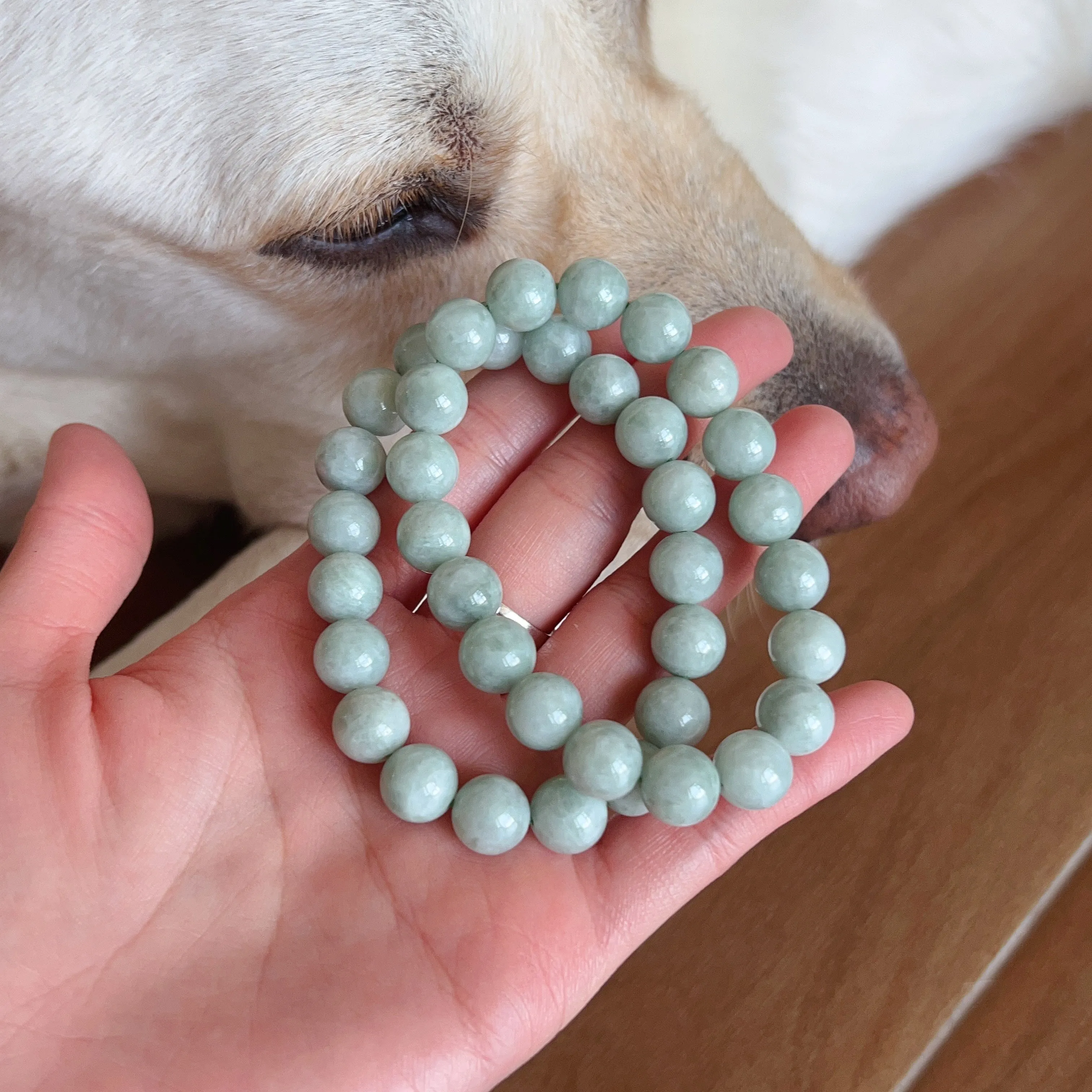 Natural Jadeite Healing Stone Elastic Bracelet | 10.3mm Jade Beads Jewelry Handmade by Karen | 4th Heart Chakra Lower Blood Pressure