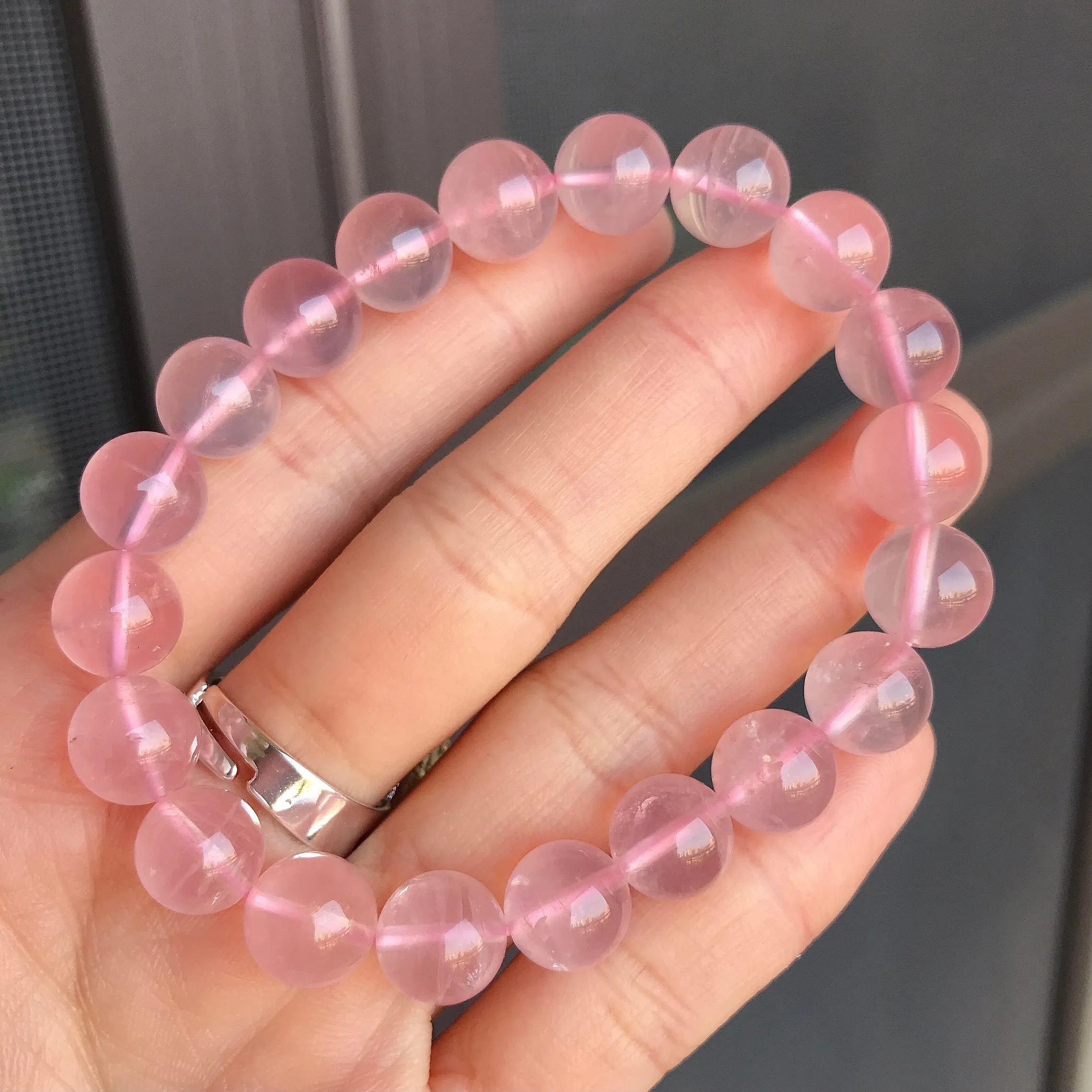 Nice Pink Mozambique Rose Quartz Beaded Bracelet 10mm | Heart Chakra Jewelry | Improve Your Love Life and Relationship