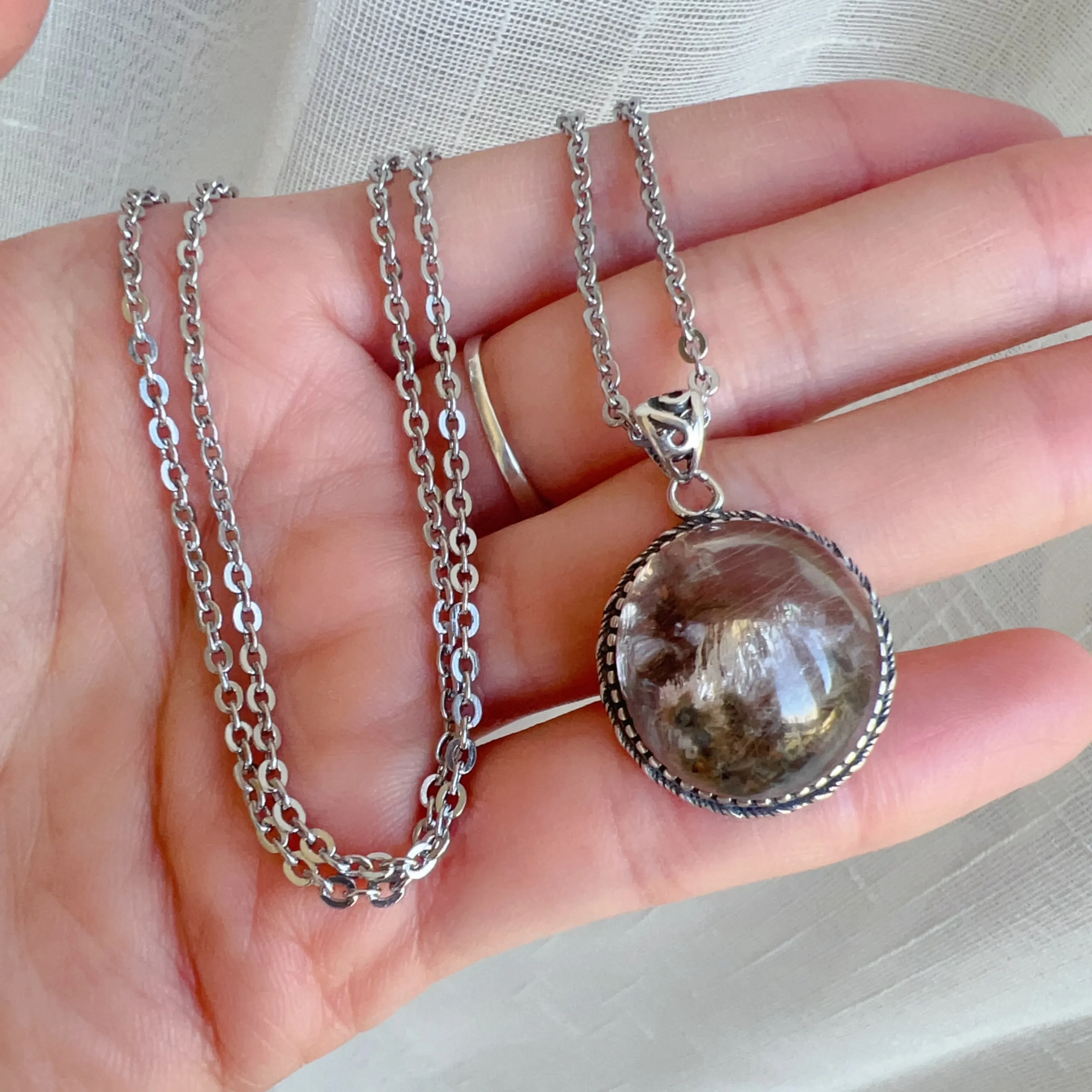 One & Only Assorted Phantom Quartz with Silver Rutile Inclusion Pendant Necklace | Handmade Natural Throat Chakra Healing Jewelry