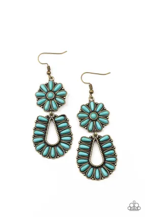 Paparazzi Badlands Eden - Brass with Turquoise Blue Stone Earrings