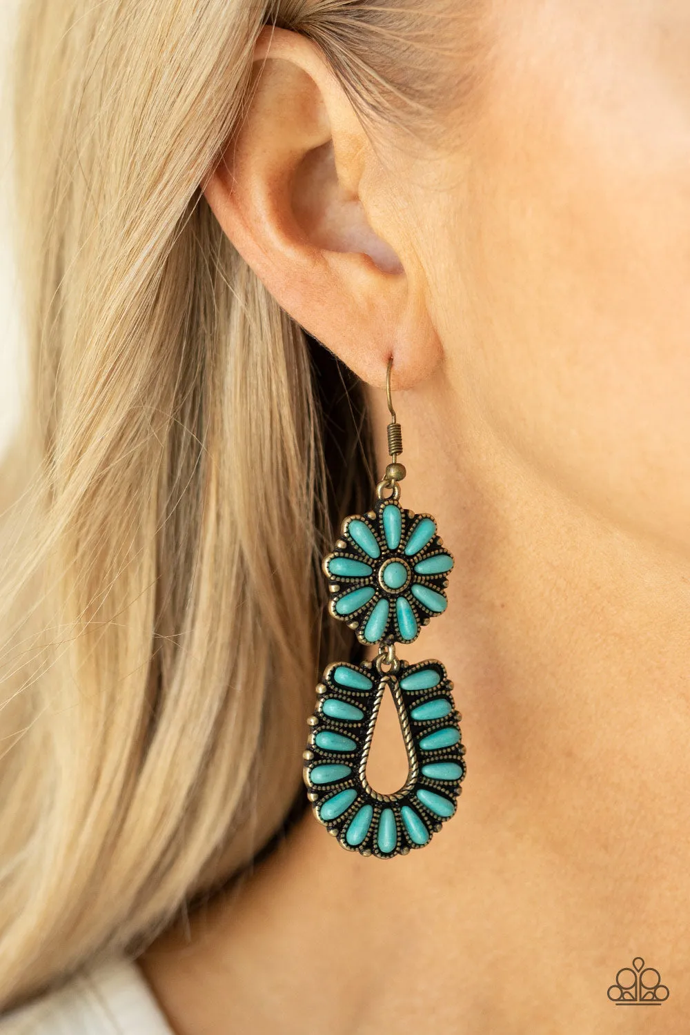 Paparazzi Badlands Eden - Brass with Turquoise Blue Stone Earrings