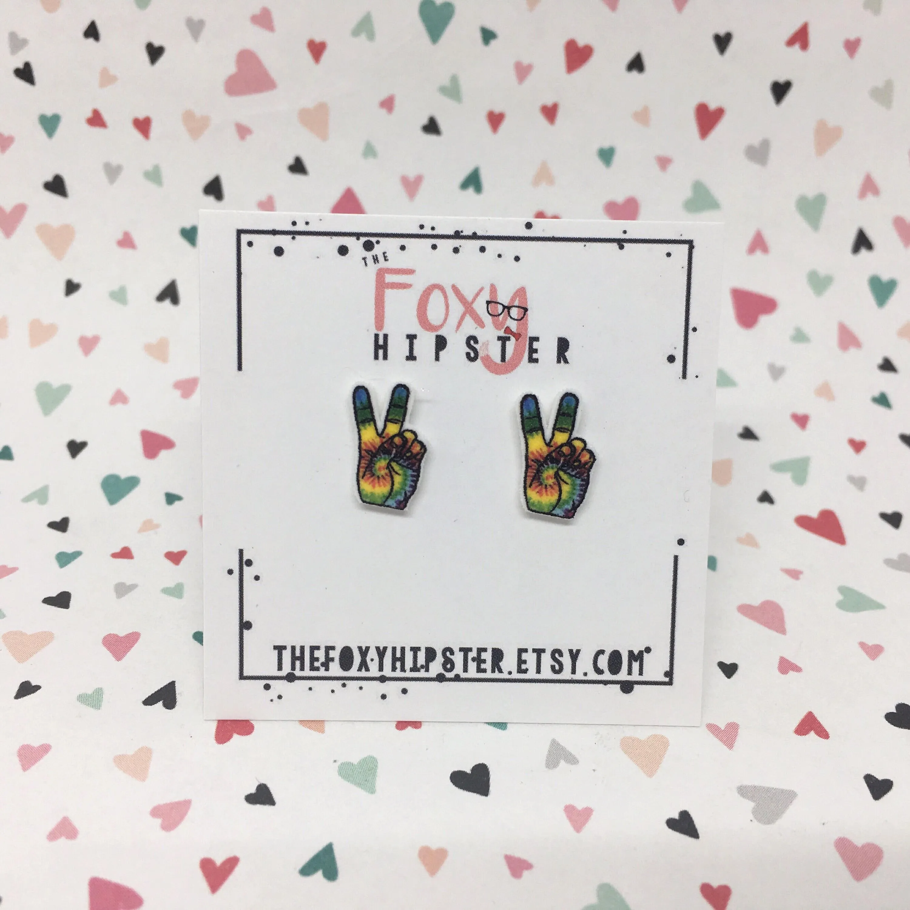 Peace Sign tie dye Hand Stud Earrings