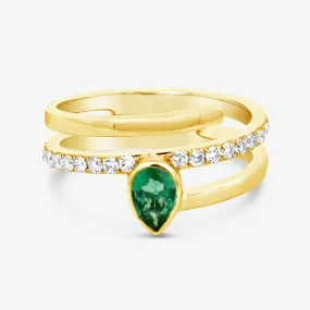 Pear Shape Emerald & Diamond Wrap Ring