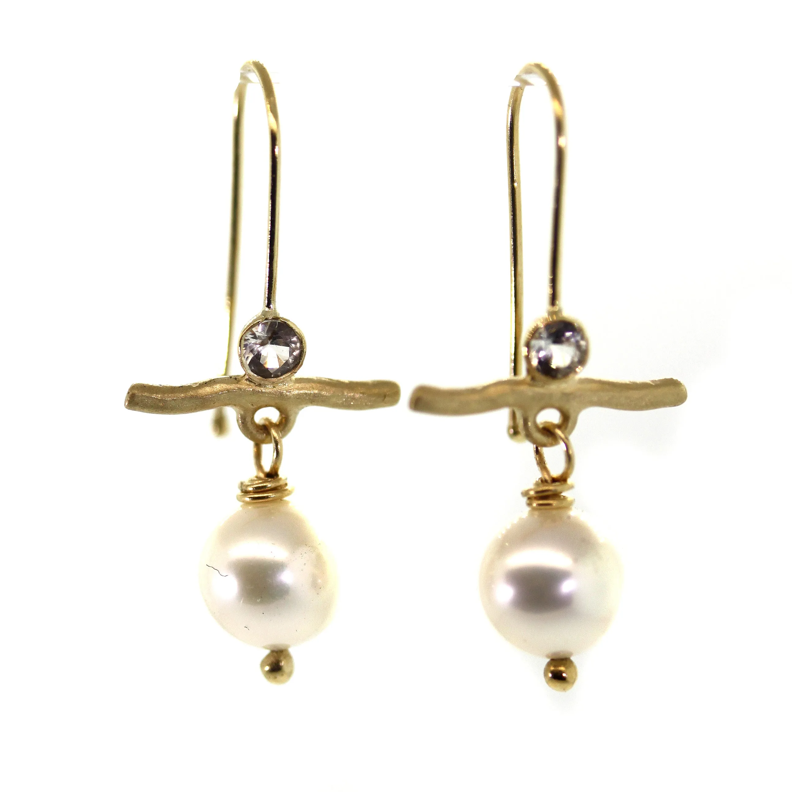 Pearl & Sapphire Gold Bar Earrings