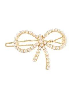 Pearl Bow Hairpin - Cream/Gold