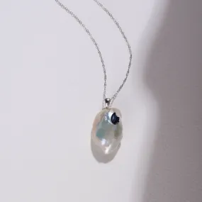 Point Collection Freshwater Souffle Pearl Pendant with Blue Sapphire