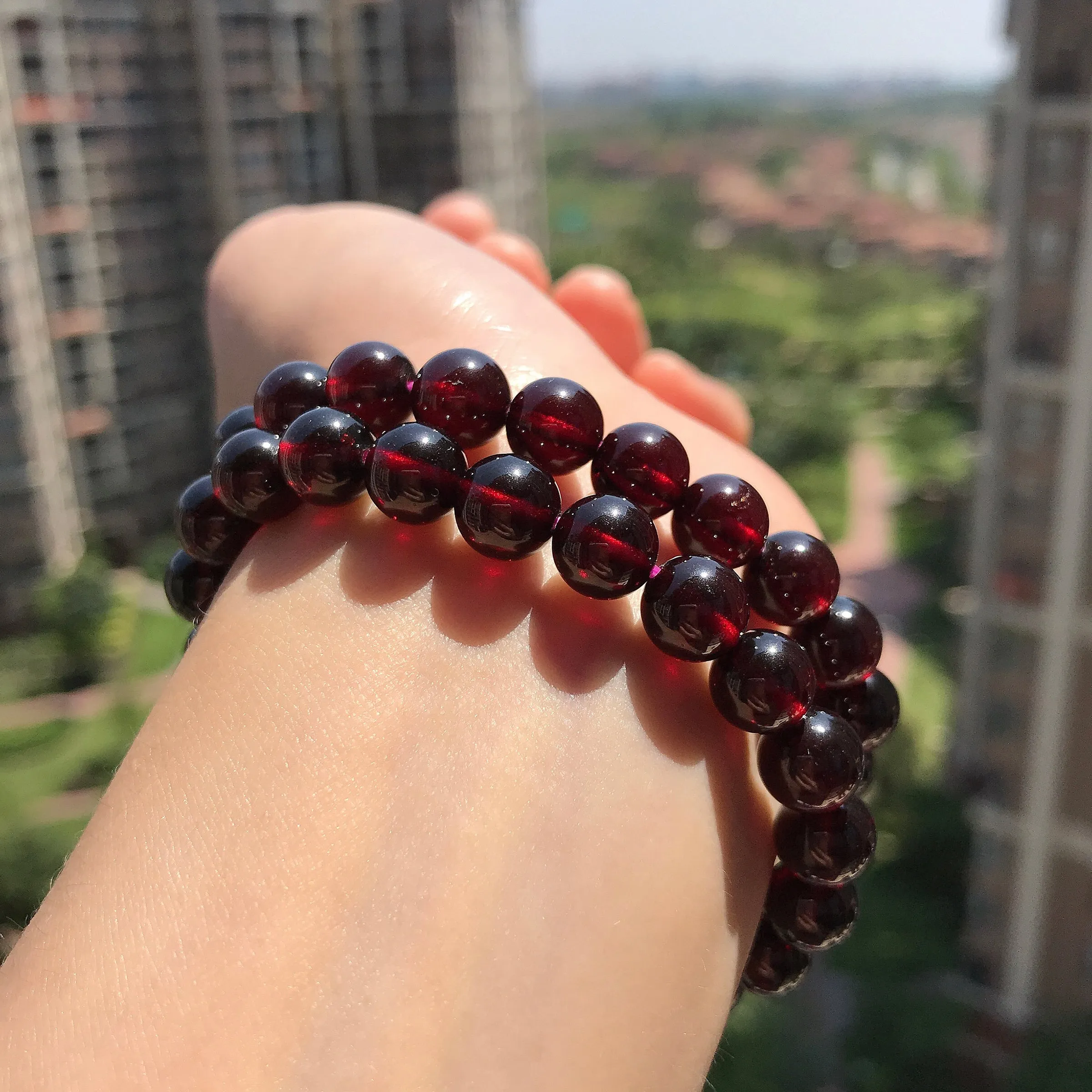 Protection Red Garnet Crystal Bracelet | Root Chakra Healing Stone Jewelry | 8mm Beaded Elastic Style