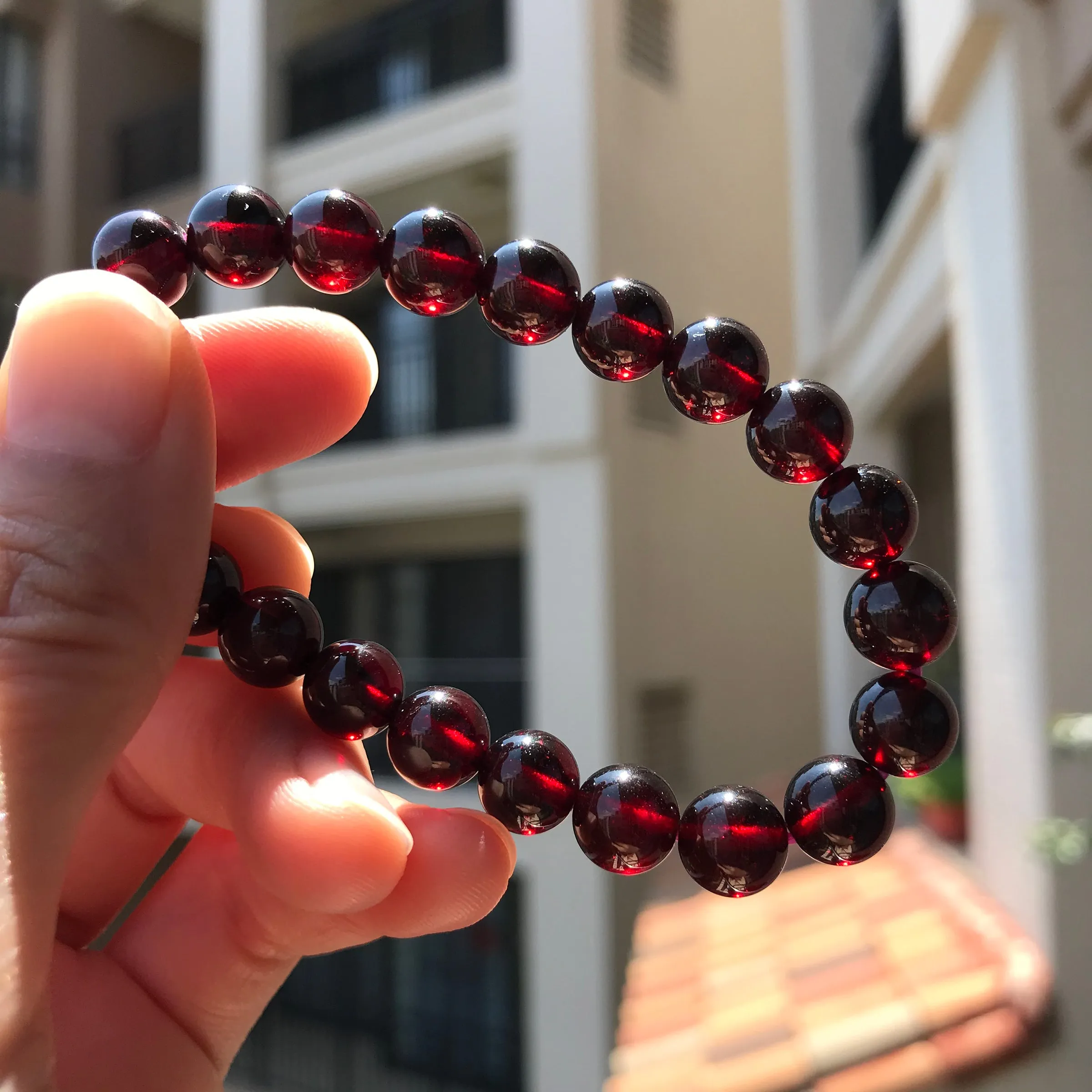 Protection Red Garnet Crystal Bracelet | Root Chakra Healing Stone Jewelry | 8mm Beaded Elastic Style