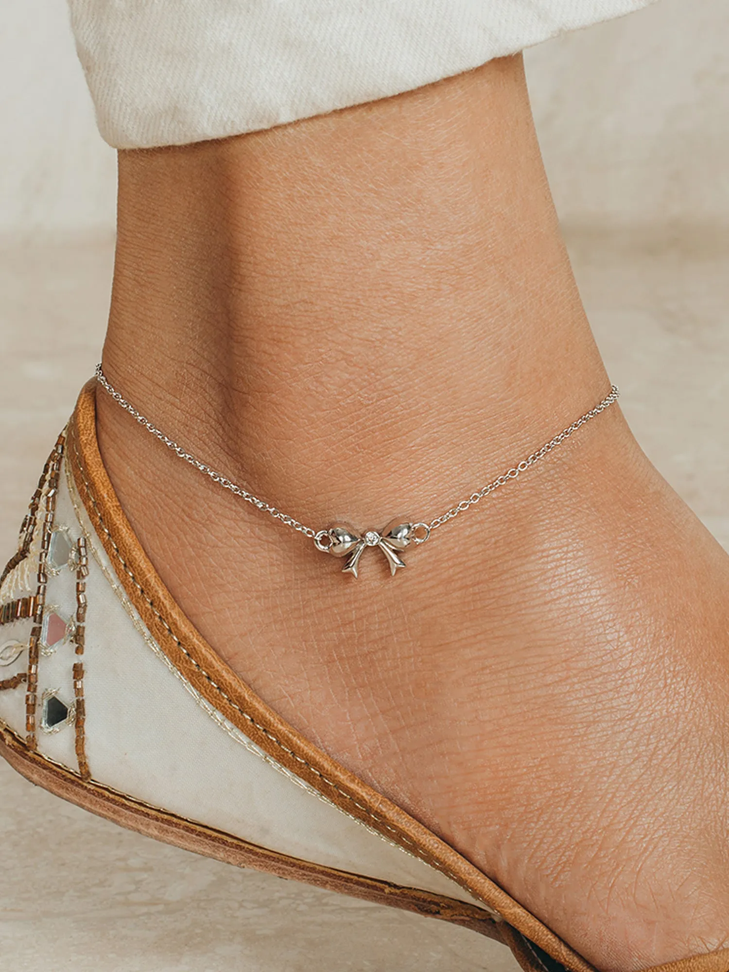 Pure 925 Sterling Silver Bow Design Anklet For Women