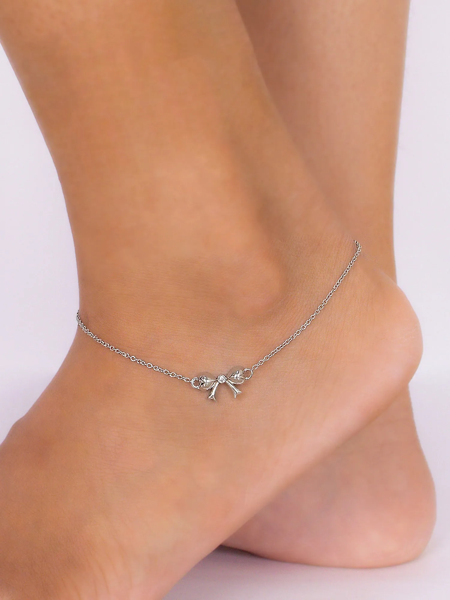 Pure 925 Sterling Silver Bow Design Anklet For Women