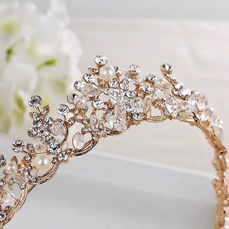 "Blanche" - Wedding Pearl and Crystal Tiara - Available in Silver, Rose Gold and Yellow Gold