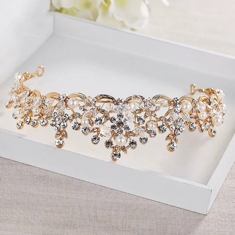 "Blanche" - Wedding Pearl and Crystal Tiara - Available in Silver, Rose Gold and Yellow Gold