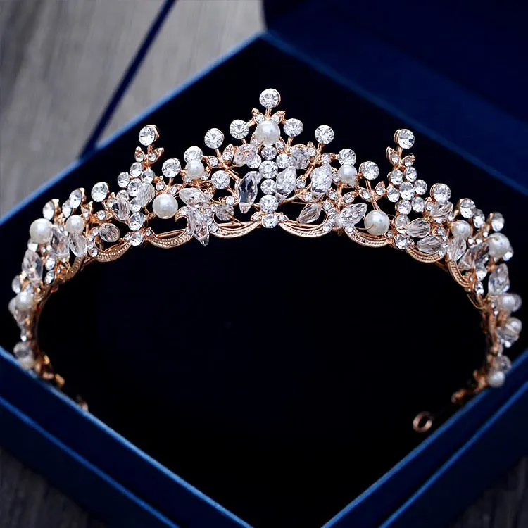 "Blanche" - Wedding Pearl and Crystal Tiara - Available in Silver, Rose Gold and Yellow Gold