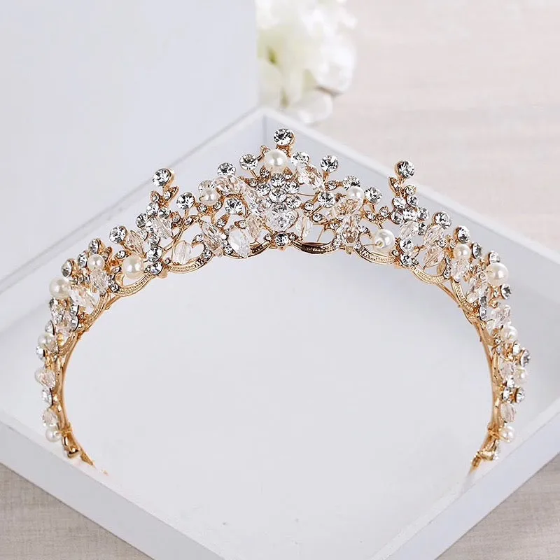 "Blanche" - Wedding Pearl and Crystal Tiara - Available in Silver, Rose Gold and Yellow Gold