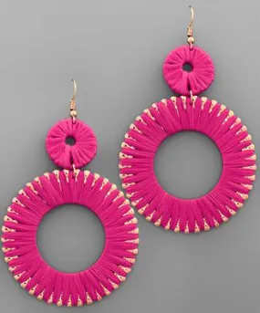 Raffia Circle Earrings - Fuchsia