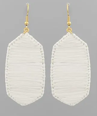 Raffia Wrapped Hexagon Earrings - White