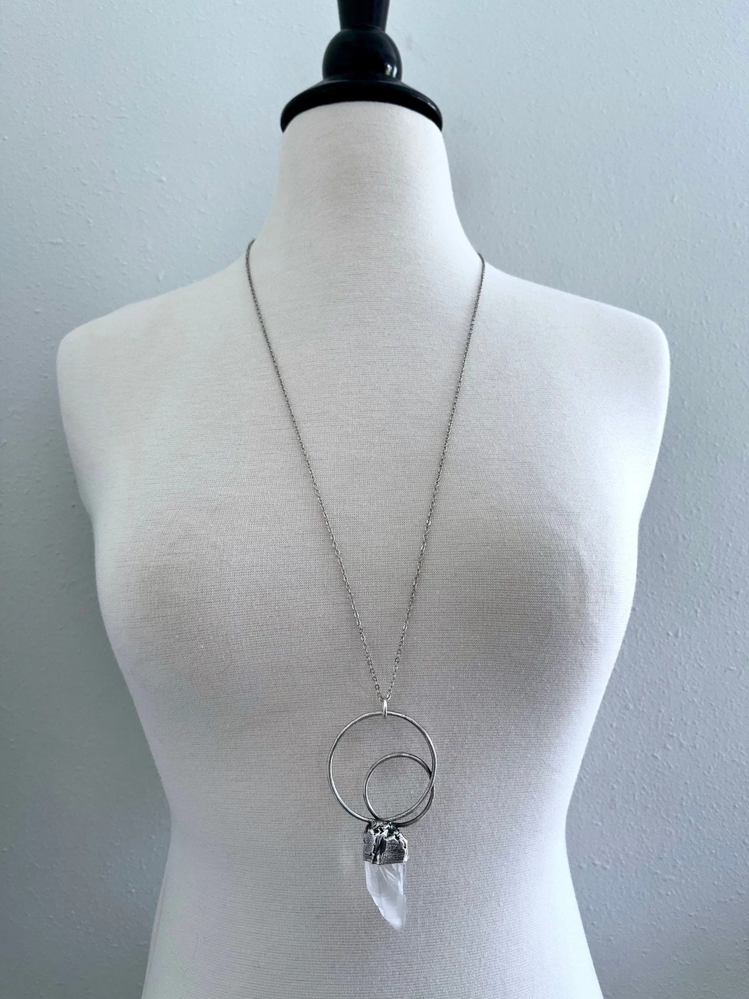 Raw Clear Quartz Crystal Necklace in Fine Silver / Bohemian Jewelry Gift for her